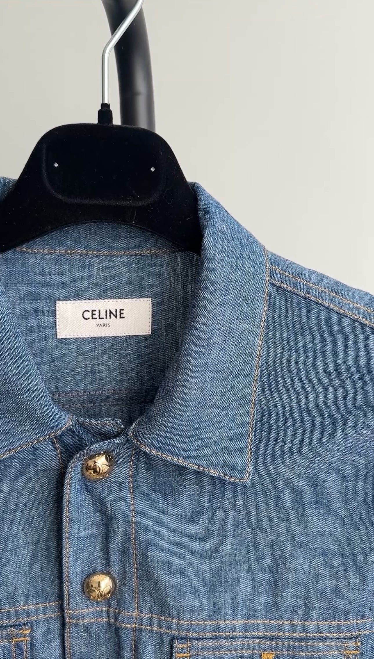 Celine Blue Denim Trucker Jacket Lightweight Shirting - M