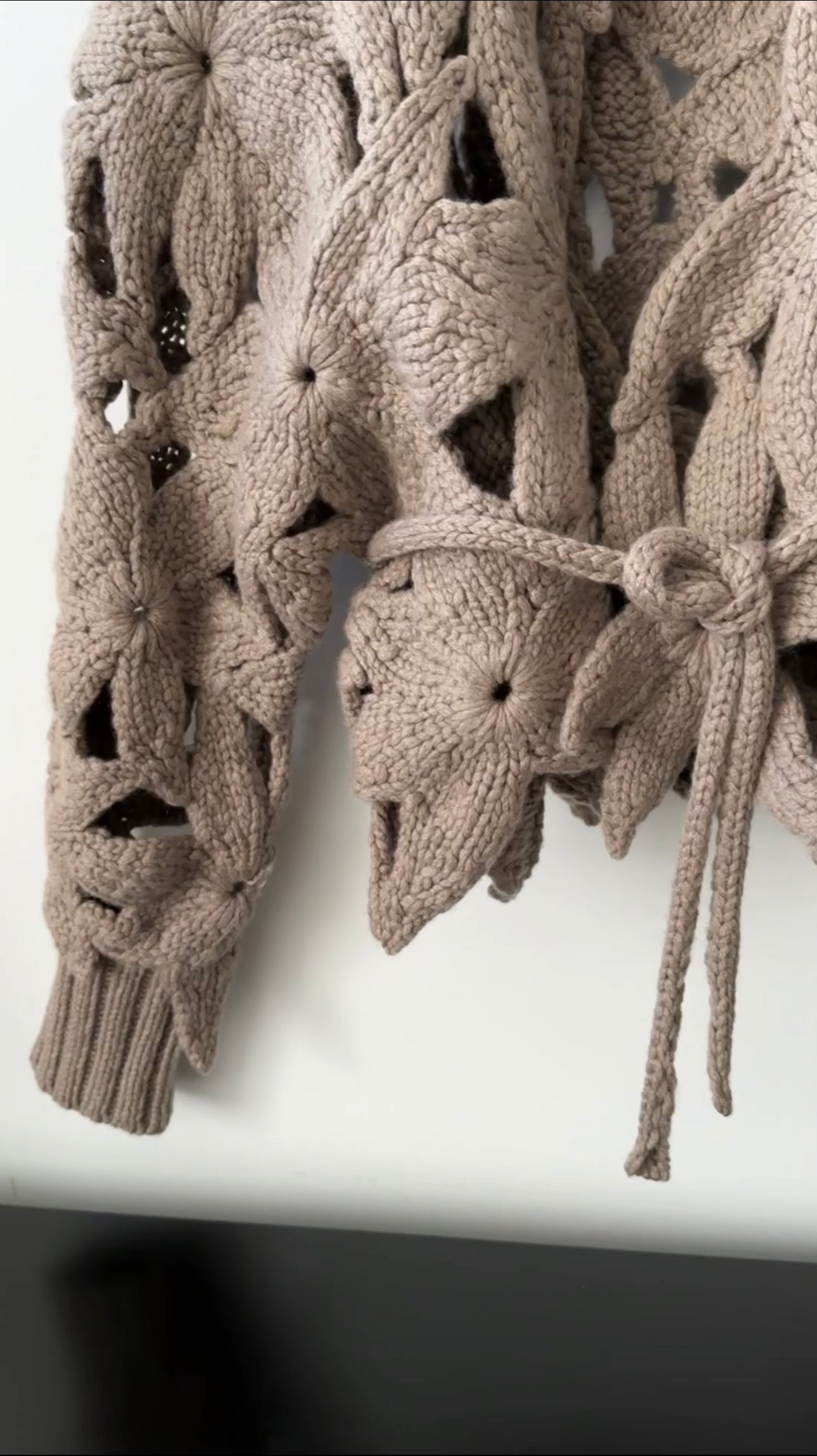 Brunello Cucinelli Taupe Cashmere Flower Knit igan Sweater - S / M