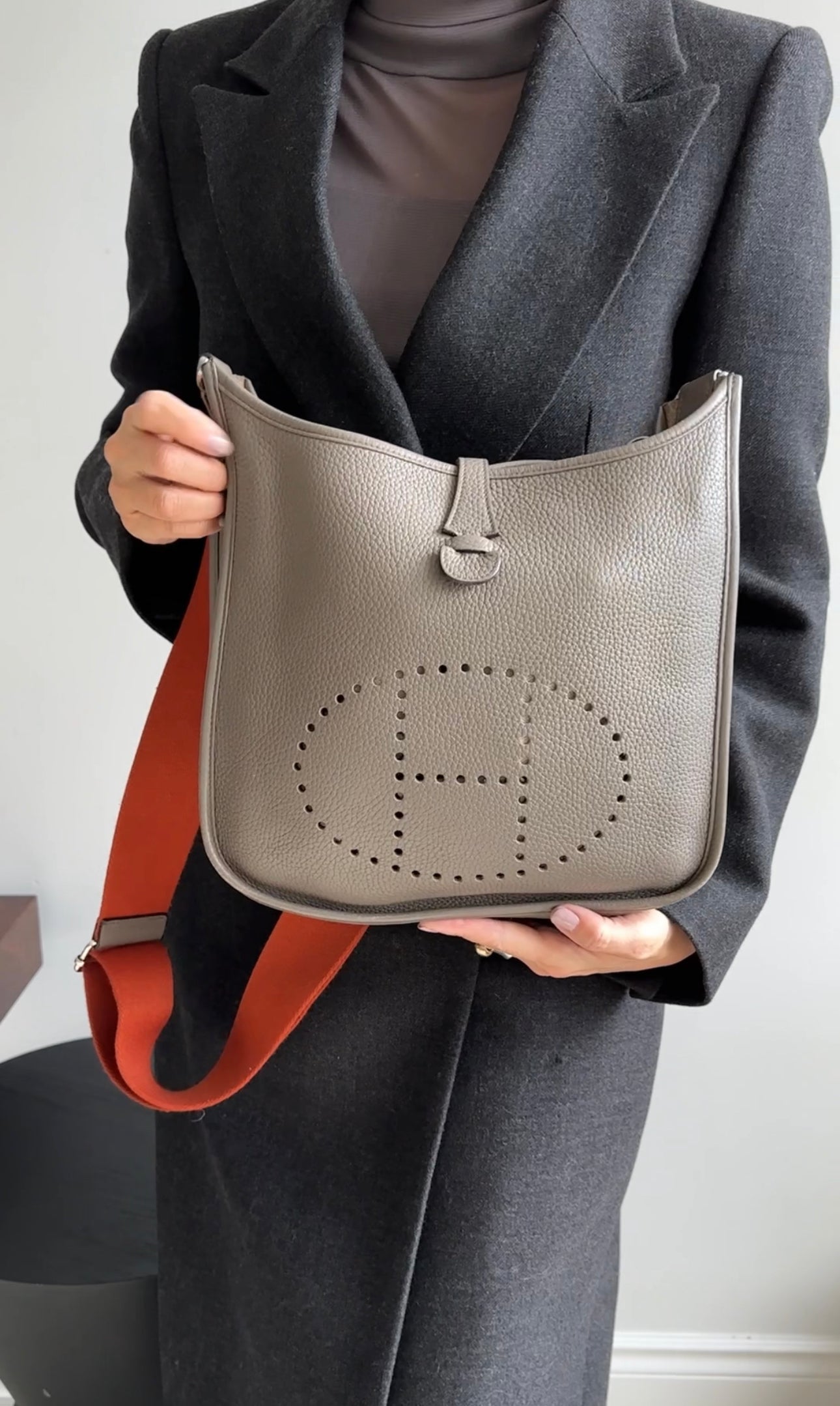 Hermes Evelyne III 29 Clemence Etoupe with Rust Strap