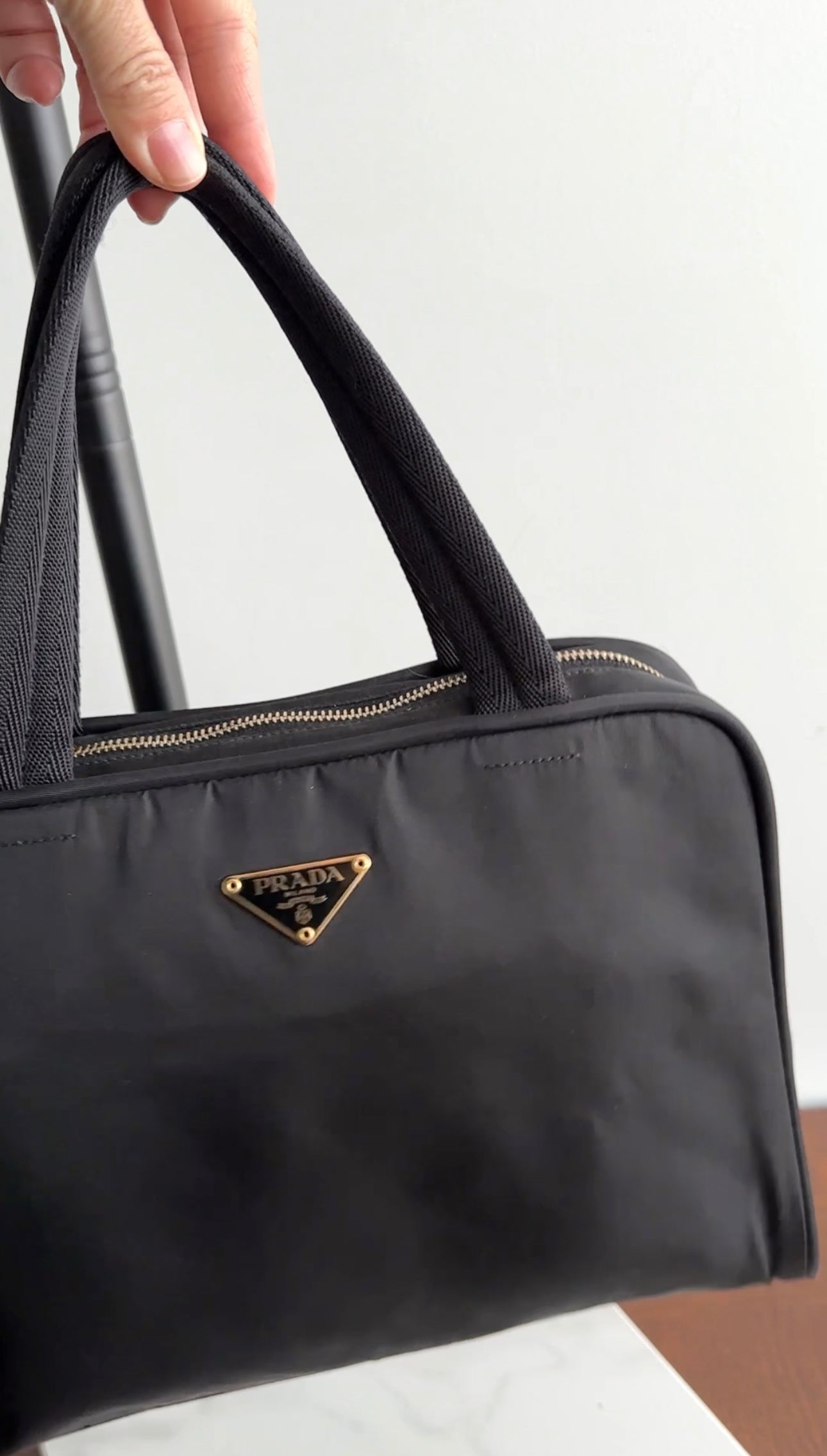 Prada Vintage Black Tessuto Nylon Zip Handbag