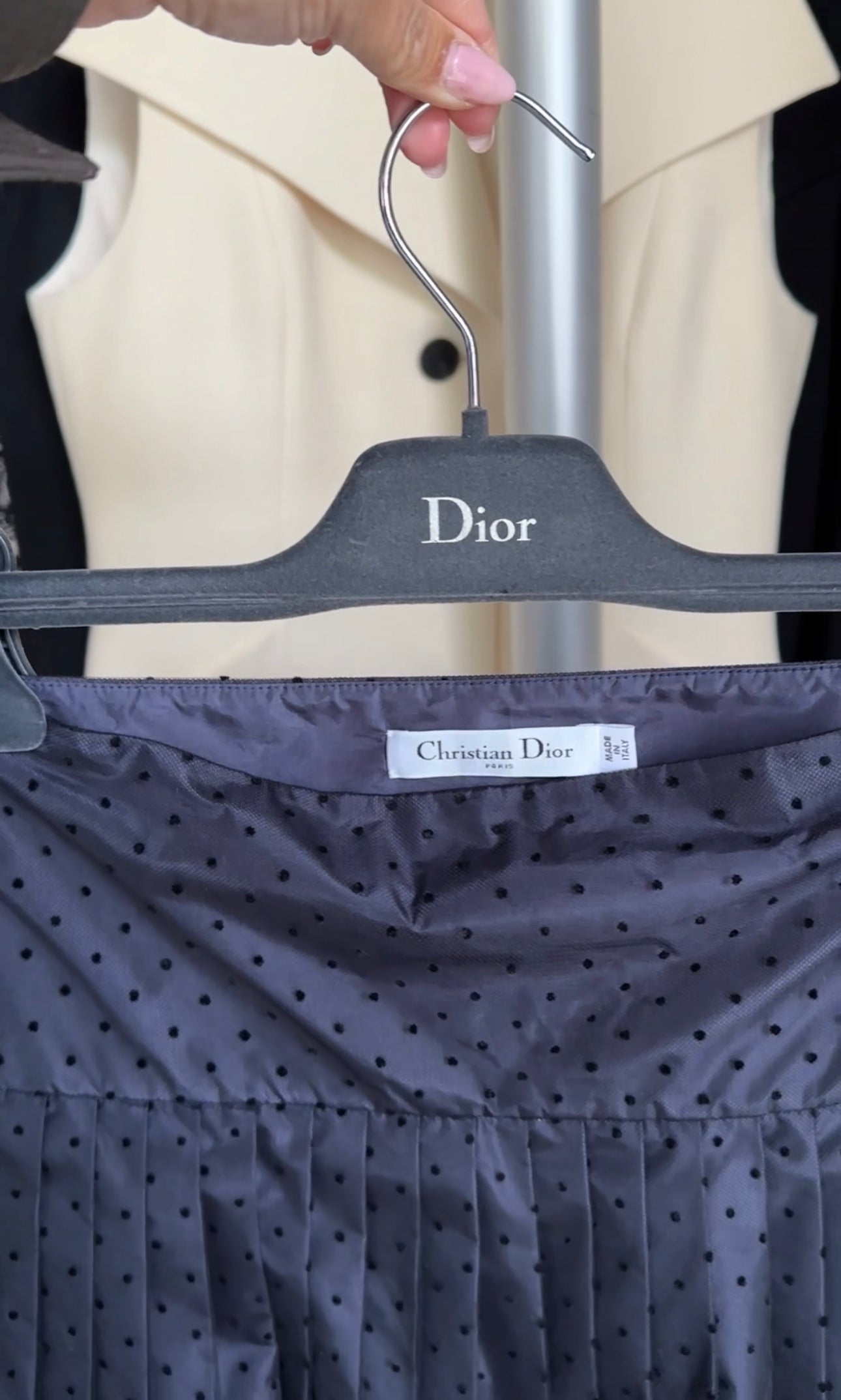Christian Dior Midnight Navy Tulle Swiss Dot Pleat Skirt - 30" waist