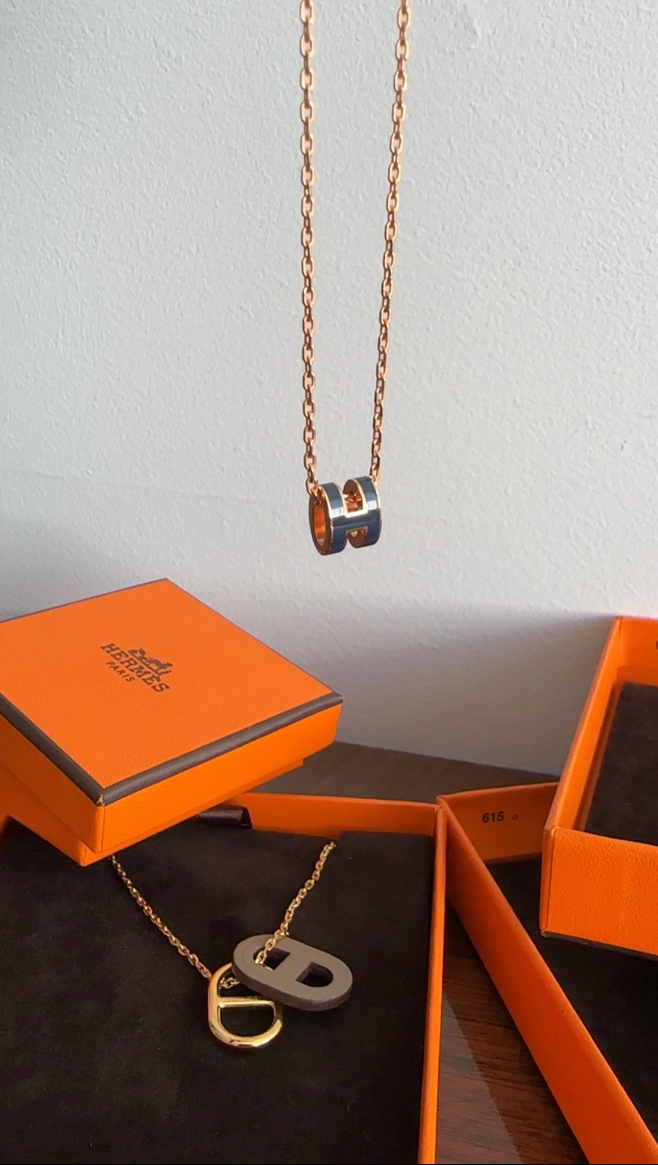 Hermes Pop H Mini Navy Bleu Saphir Enamel Necklace