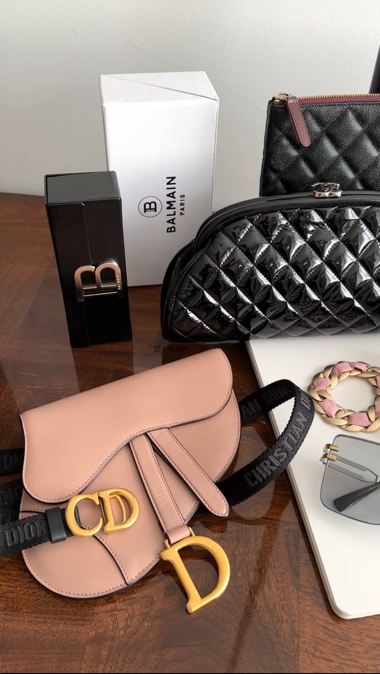 Dior Nude Leather Saddle Belt Bag