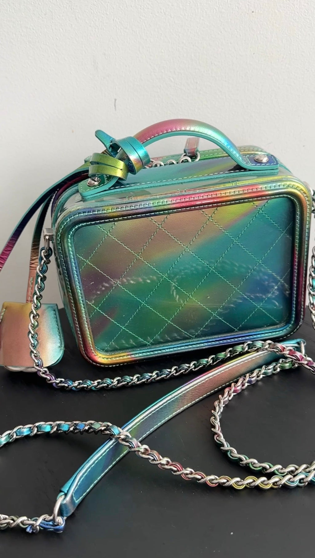 Chanel 20C Iridescent Rainbow Filigree Clear PVC CC Vanity Case