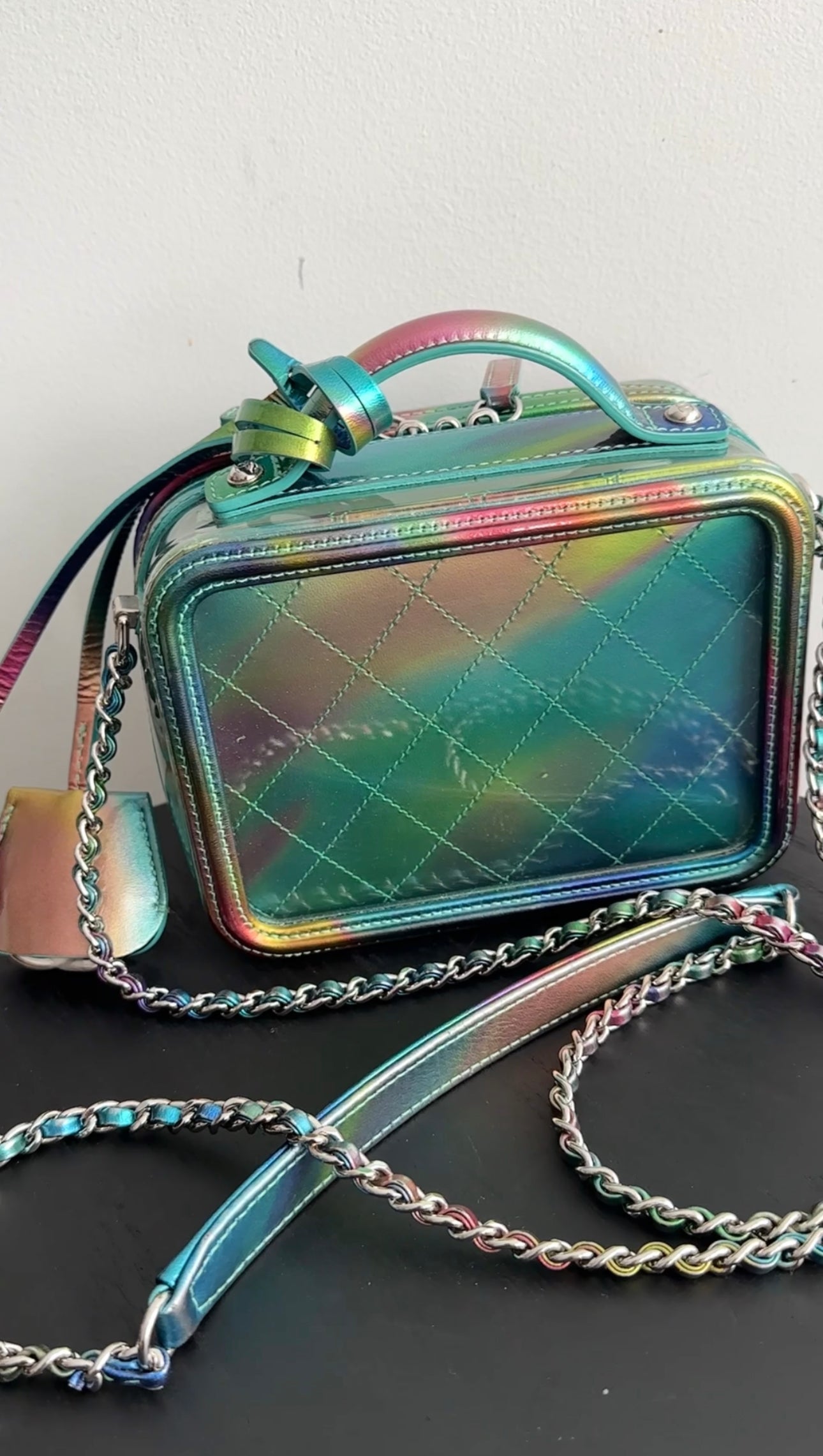 Chanel 20C Iridescent Rainbow Filigree Clear PVC CC Vanity Case