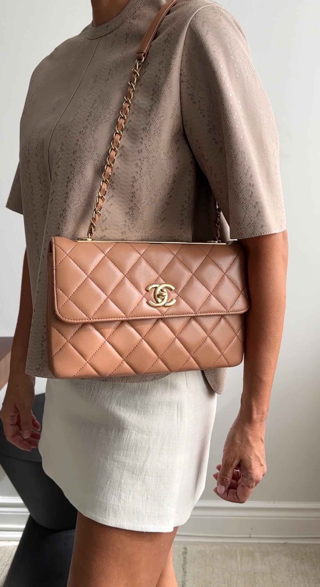Chanel Beige Quilted Trendy CC Flap Bag