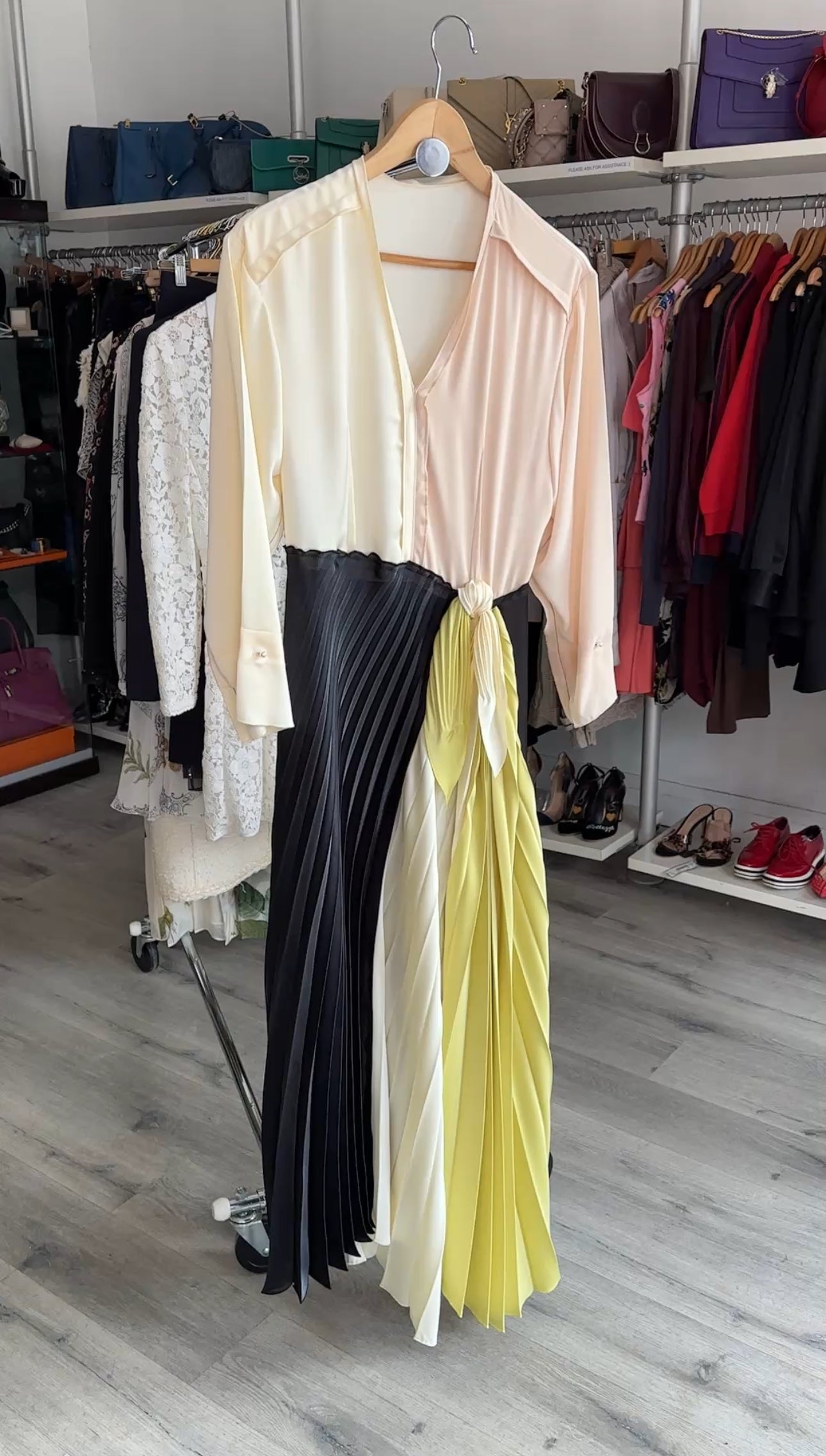 Victoria Beckham Satin Pleat Colour Block Gown - IT42 / 6