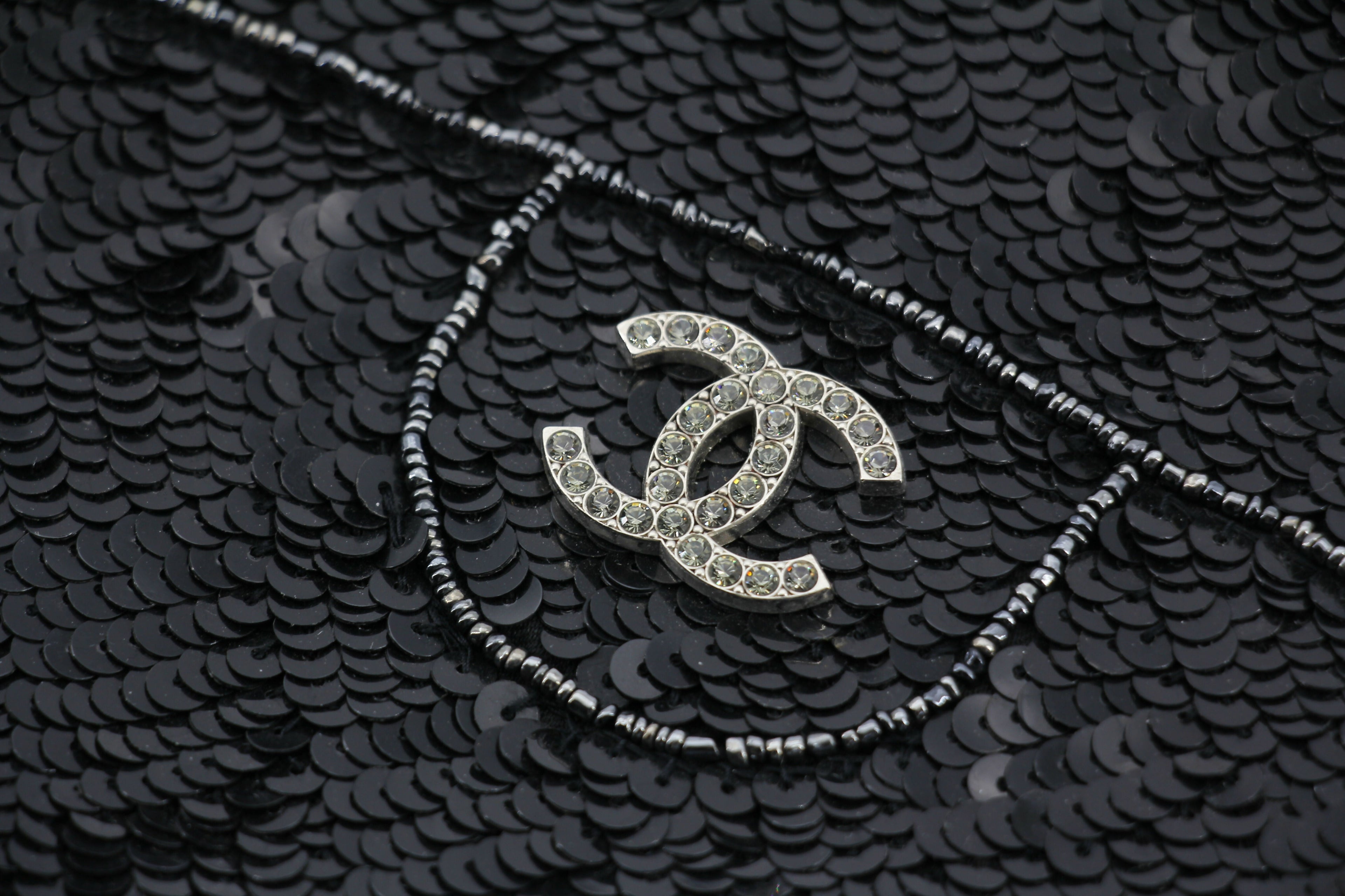Chanel Coco Mark Metallic Black Sequin Tote Bag