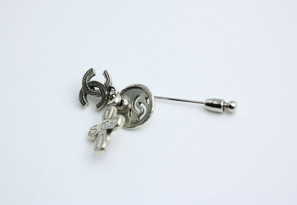 Chanel Vintage 03P Metal Cross Silver Coin CC Brooch