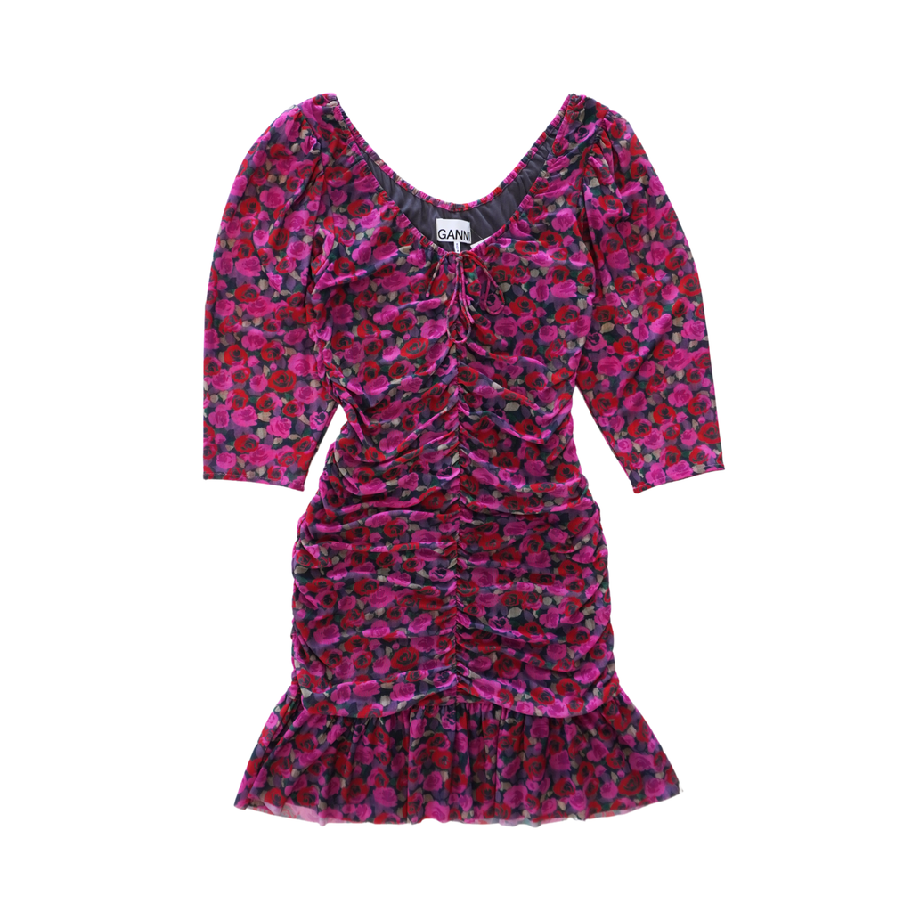 Ganni Ruched Floral Dress - Women's 38