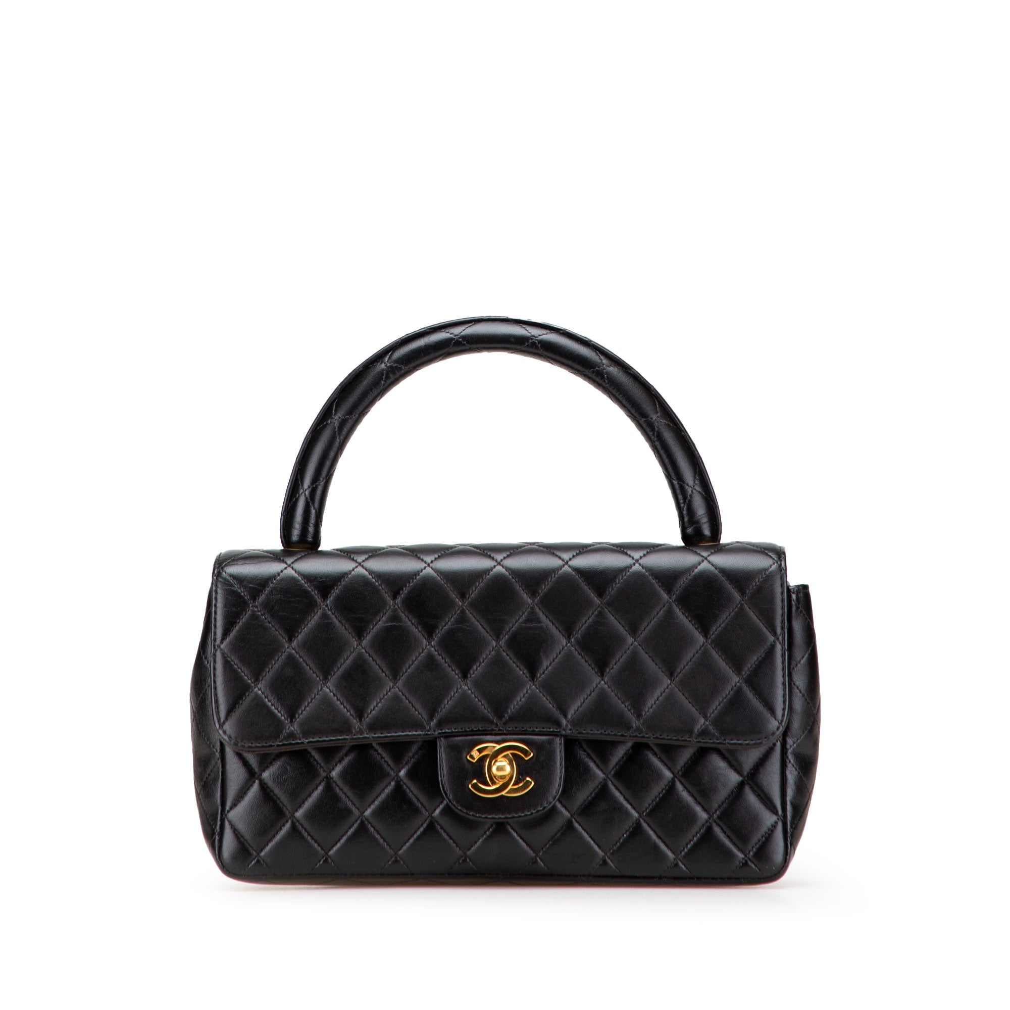 Vintage Twin Top Handle Flap Bag Quilted Lambskin Medium