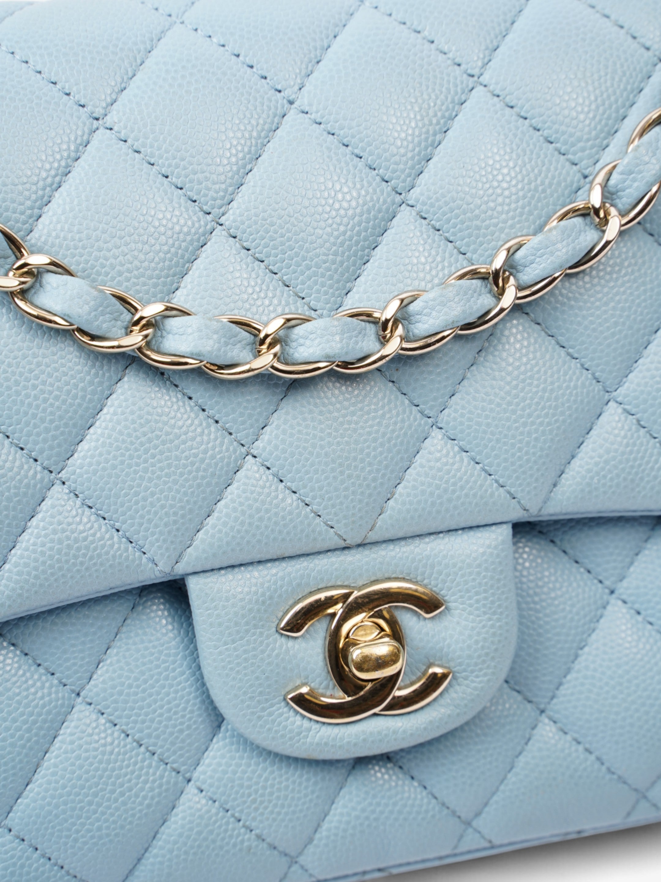 Chanel Classic Double Flap Light Blue Caviar Leather Medium