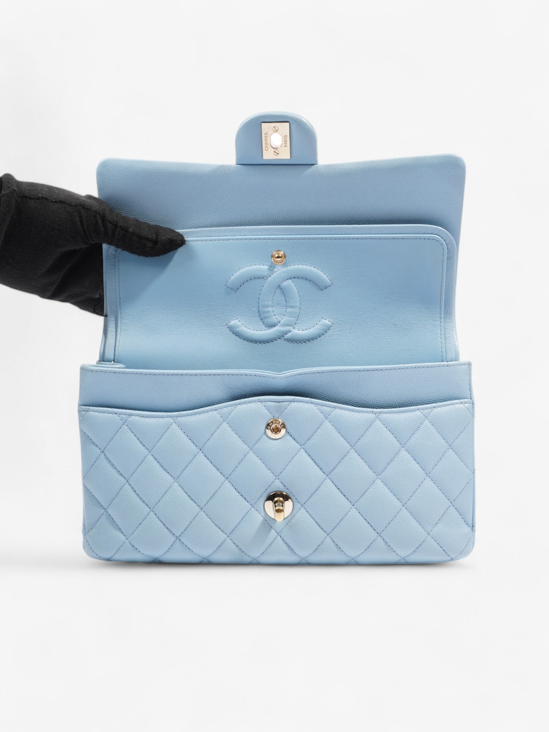 Chanel Classic Double Flap Light Blue Caviar Leather Medium
