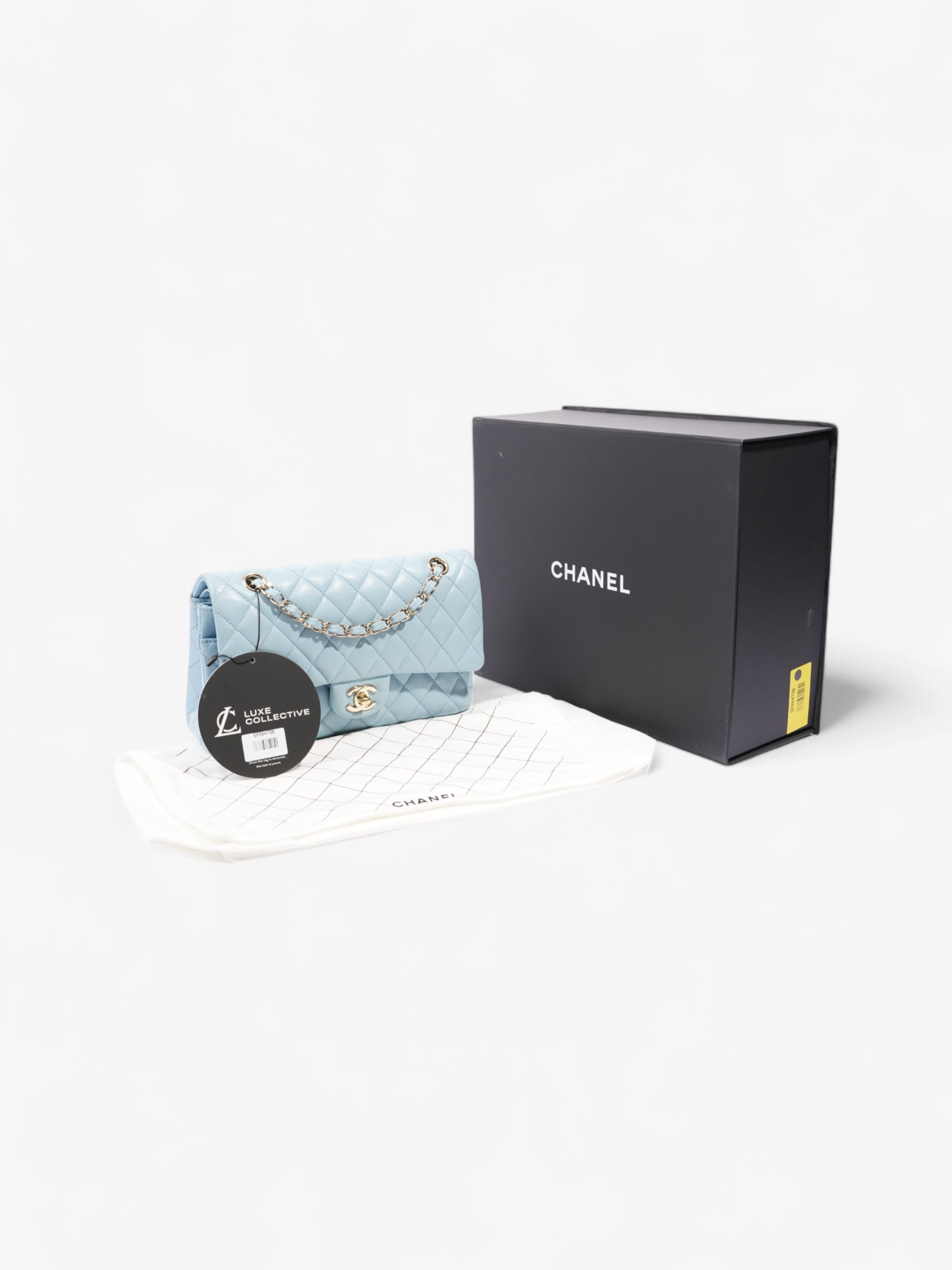 Chanel Classic Double Flap Light Blue Caviar Leather Medium
