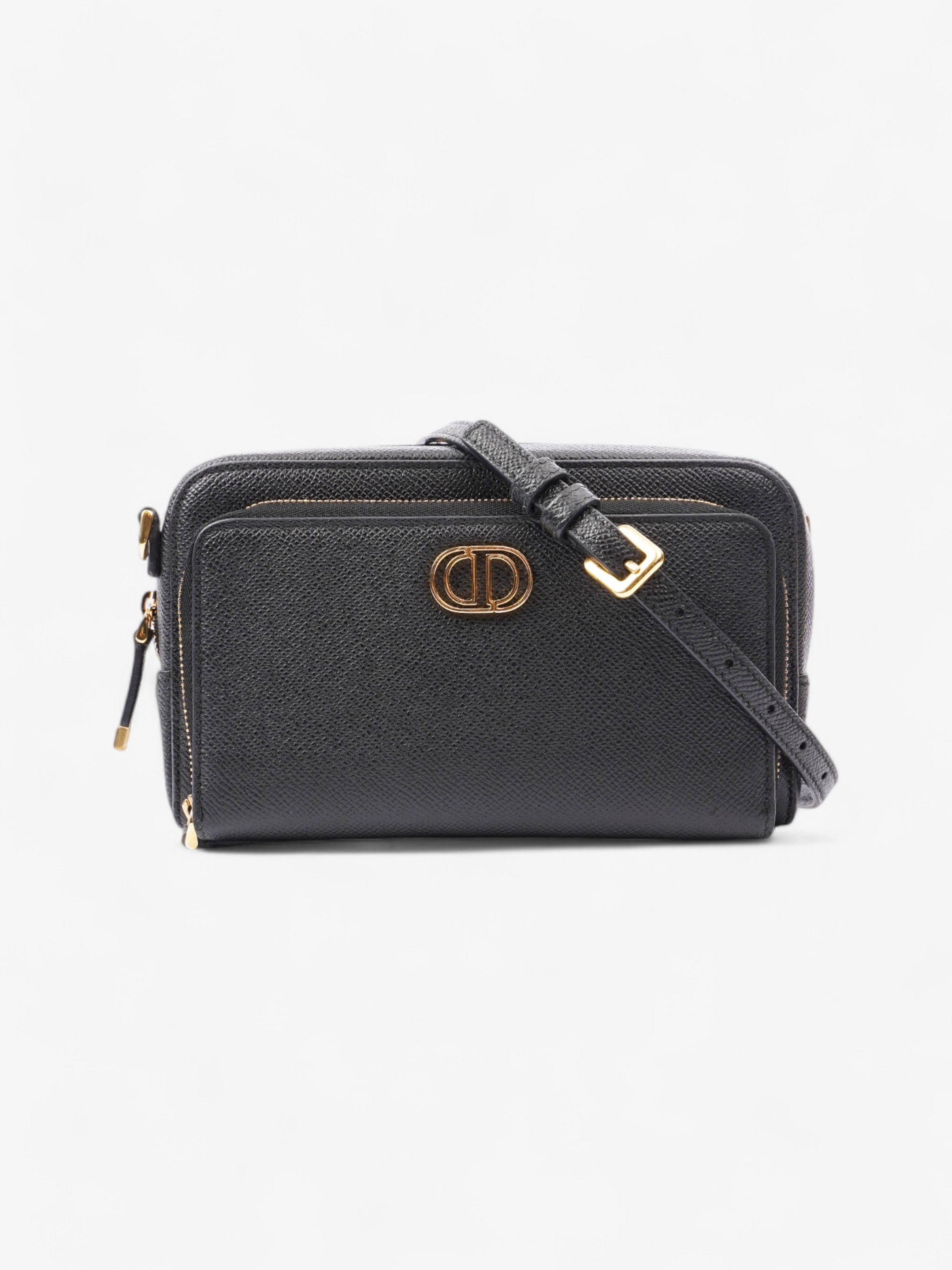Christian Dior Caro Double Pouch Bag Black Calfskin Leather