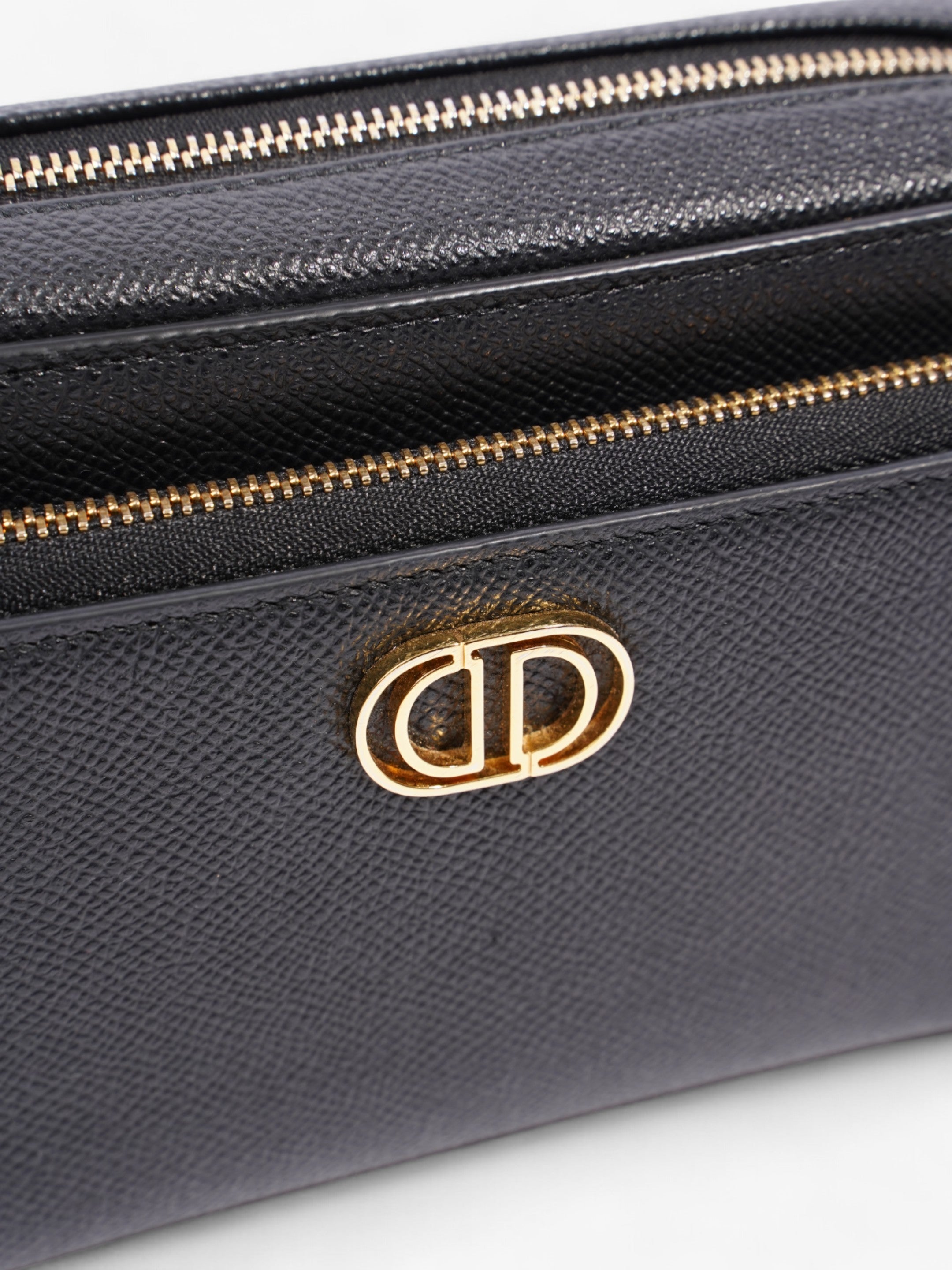 Christian Dior Caro Double Pouch Bag Black Calfskin Leather