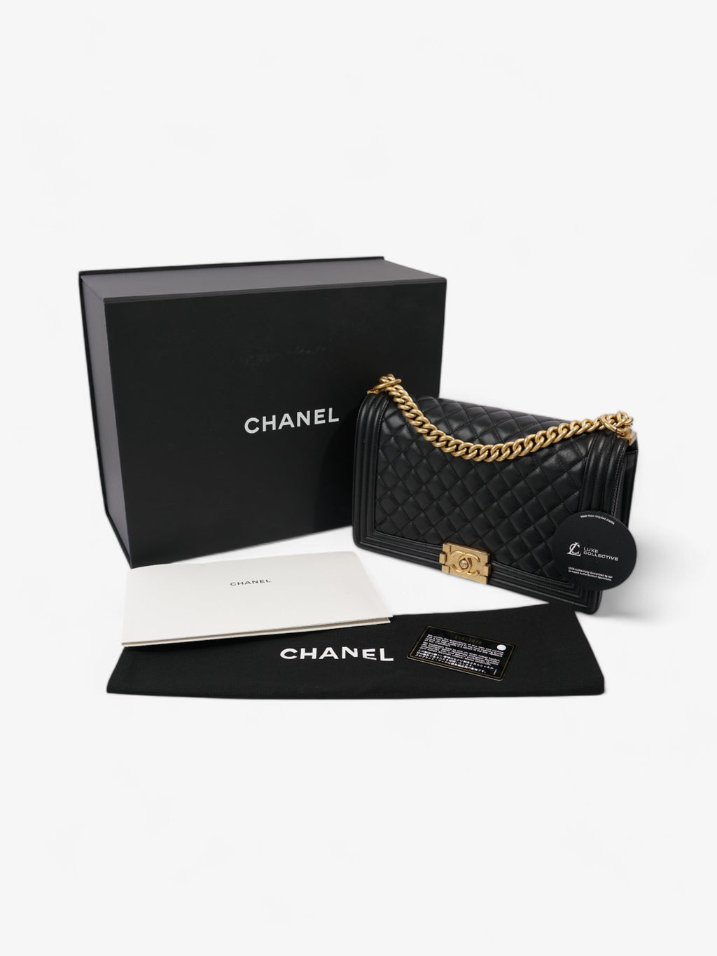 Chanel Boy Bag Black Lambskin Leather New Medium