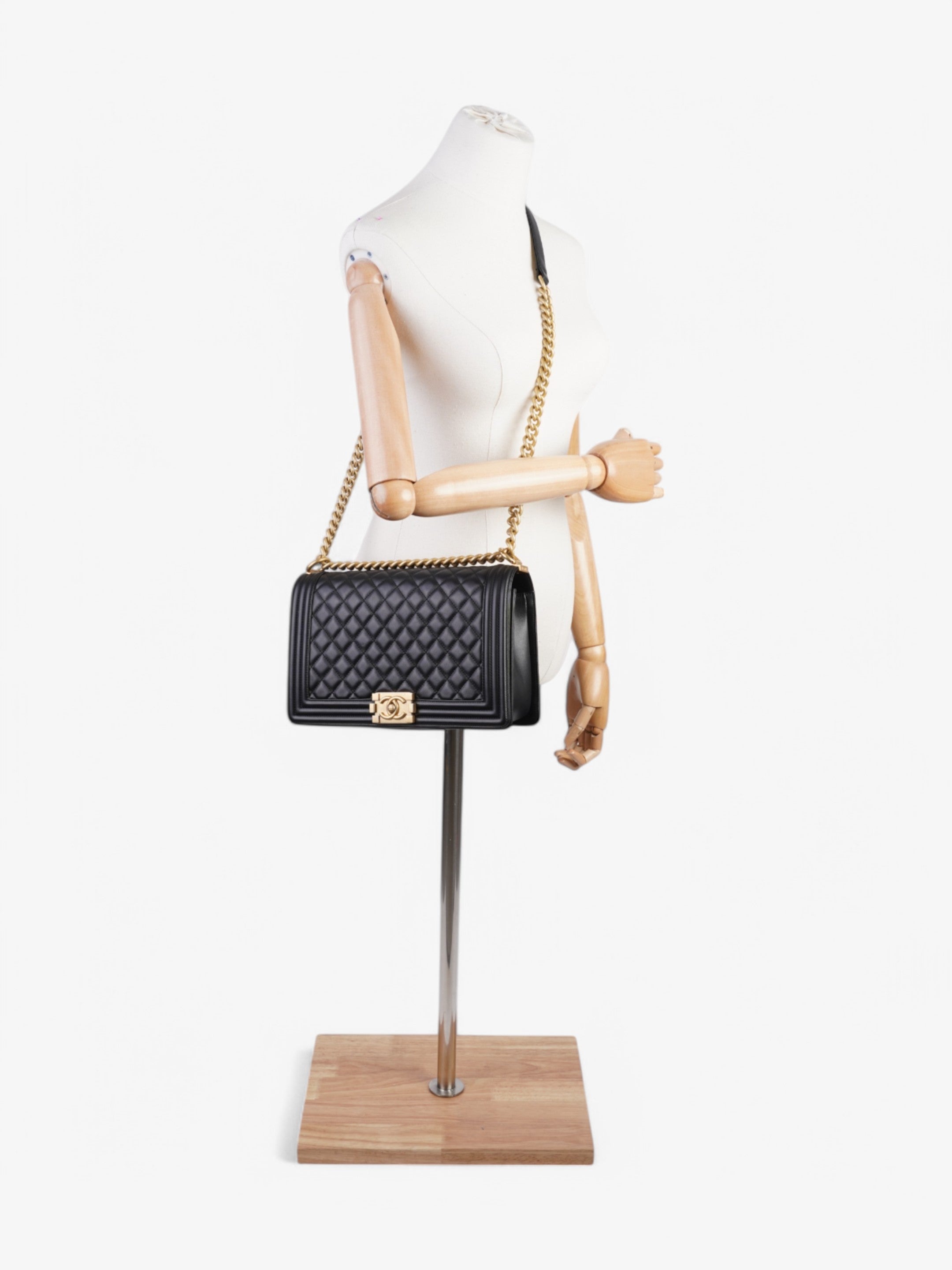 Chanel Boy Bag Black Lambskin Leather New Medium