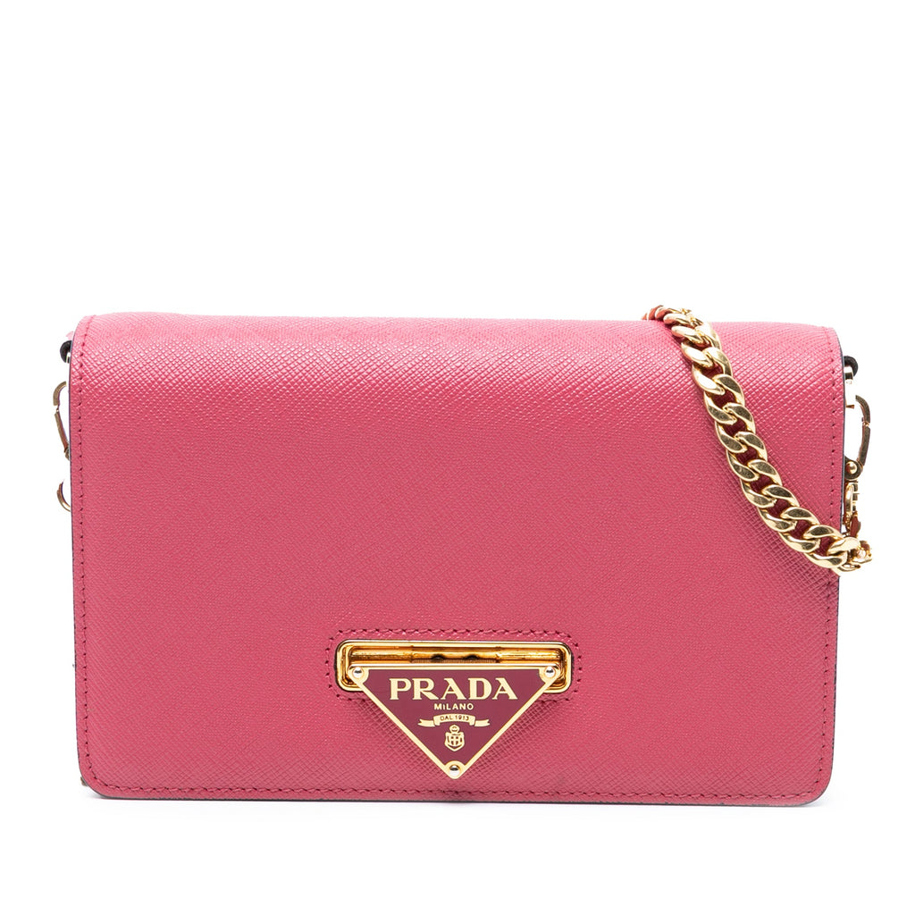 Flip Lock Wallet on Chain Clutch Saffiano Leather Small