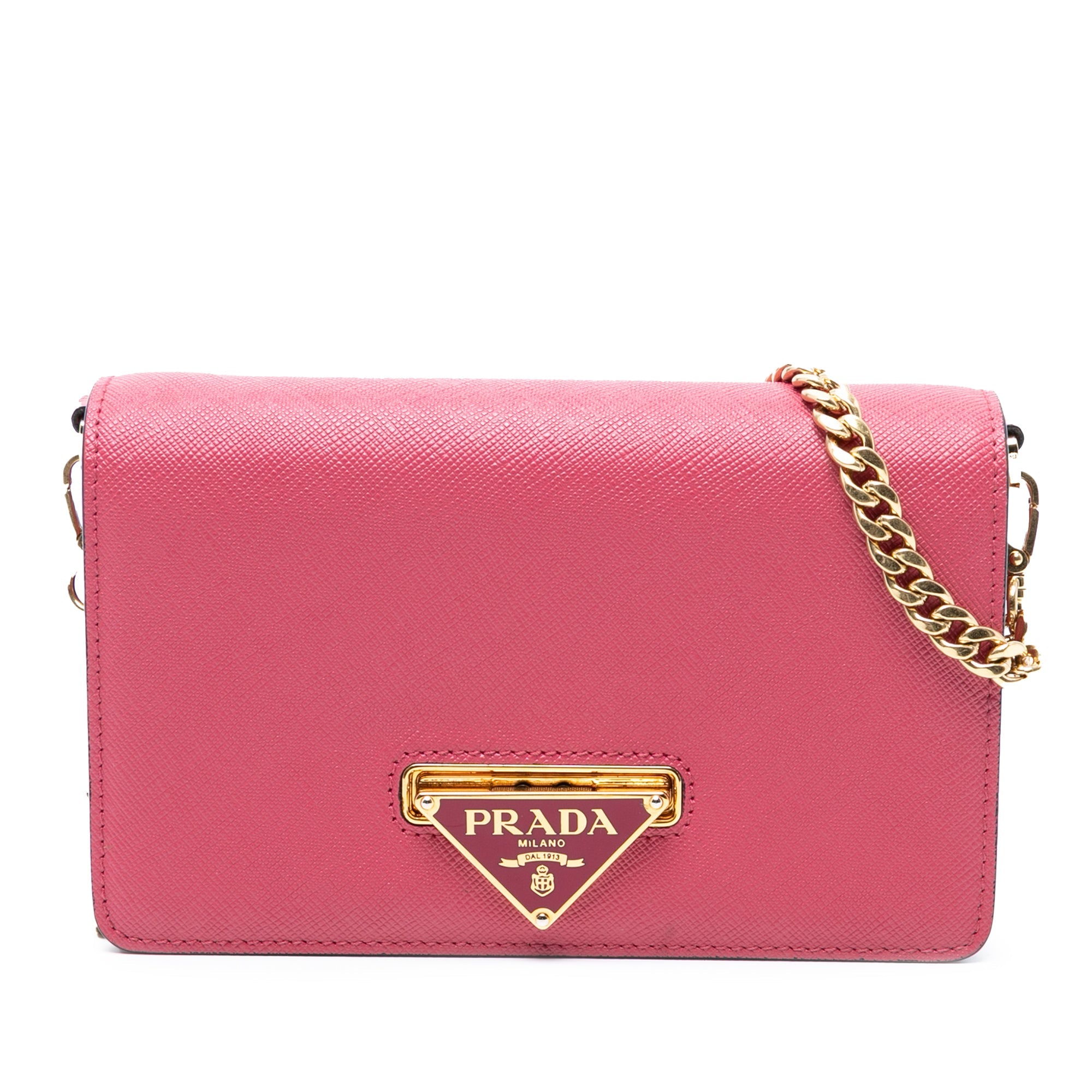 Flip Lock Wallet on Chain Clutch Saffiano Leather Small