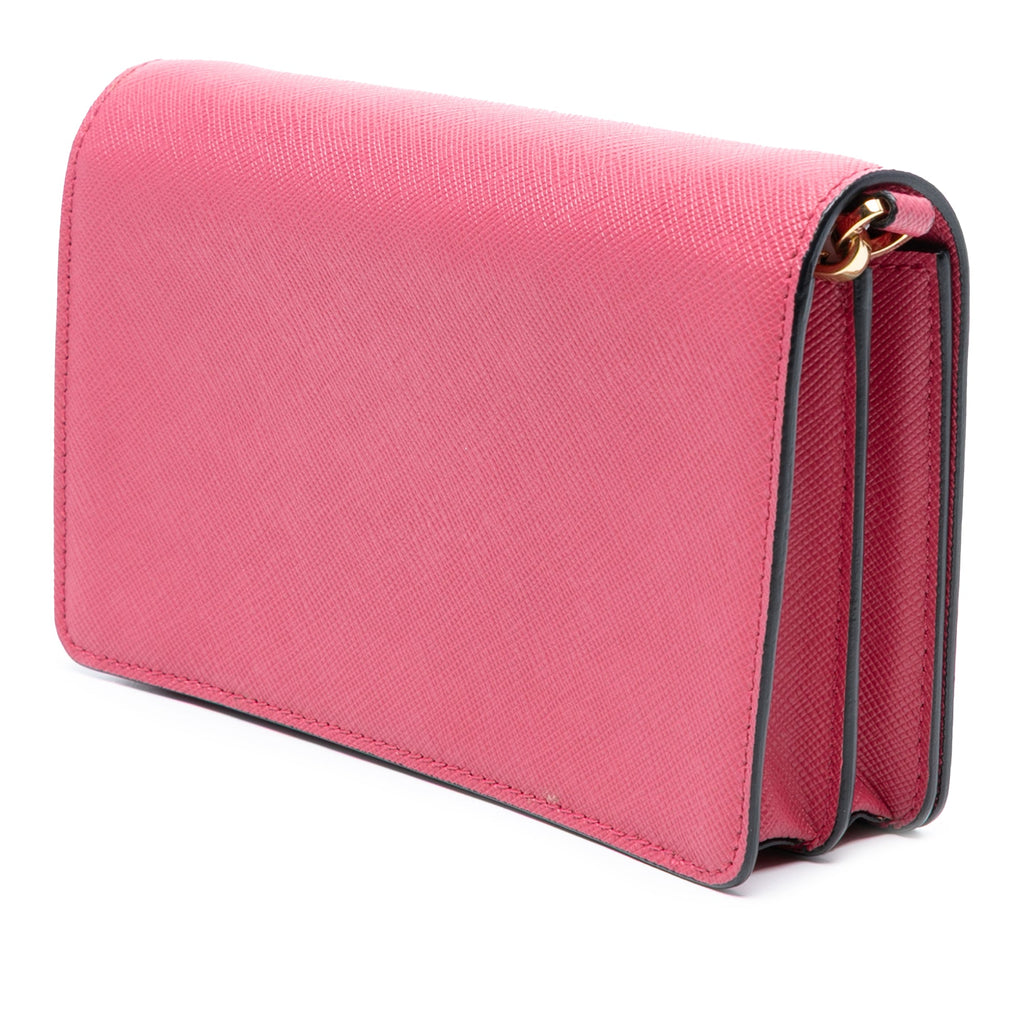 Flip Lock Wallet on Chain Clutch Saffiano Leather Small