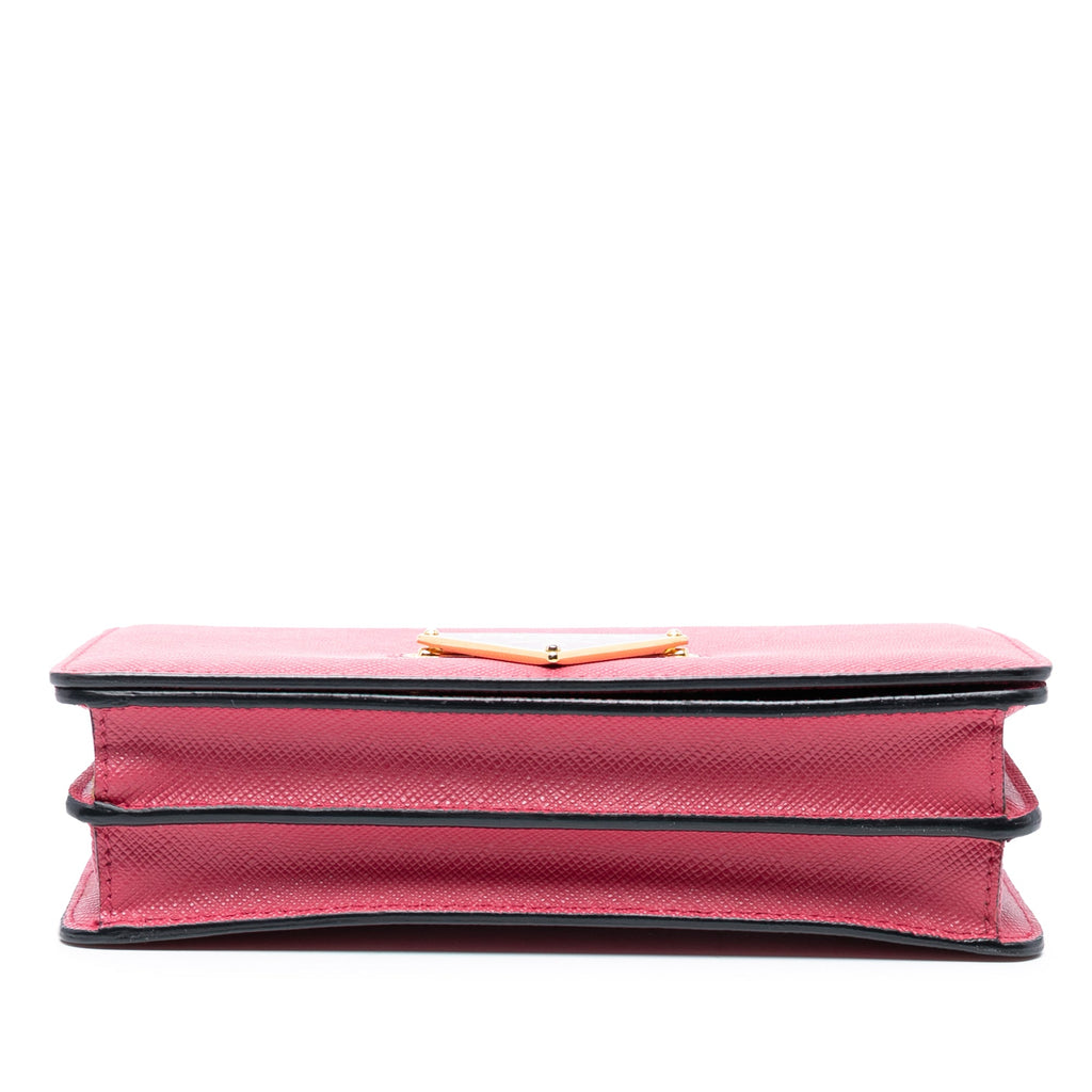 Flip Lock Wallet on Chain Clutch Saffiano Leather Small