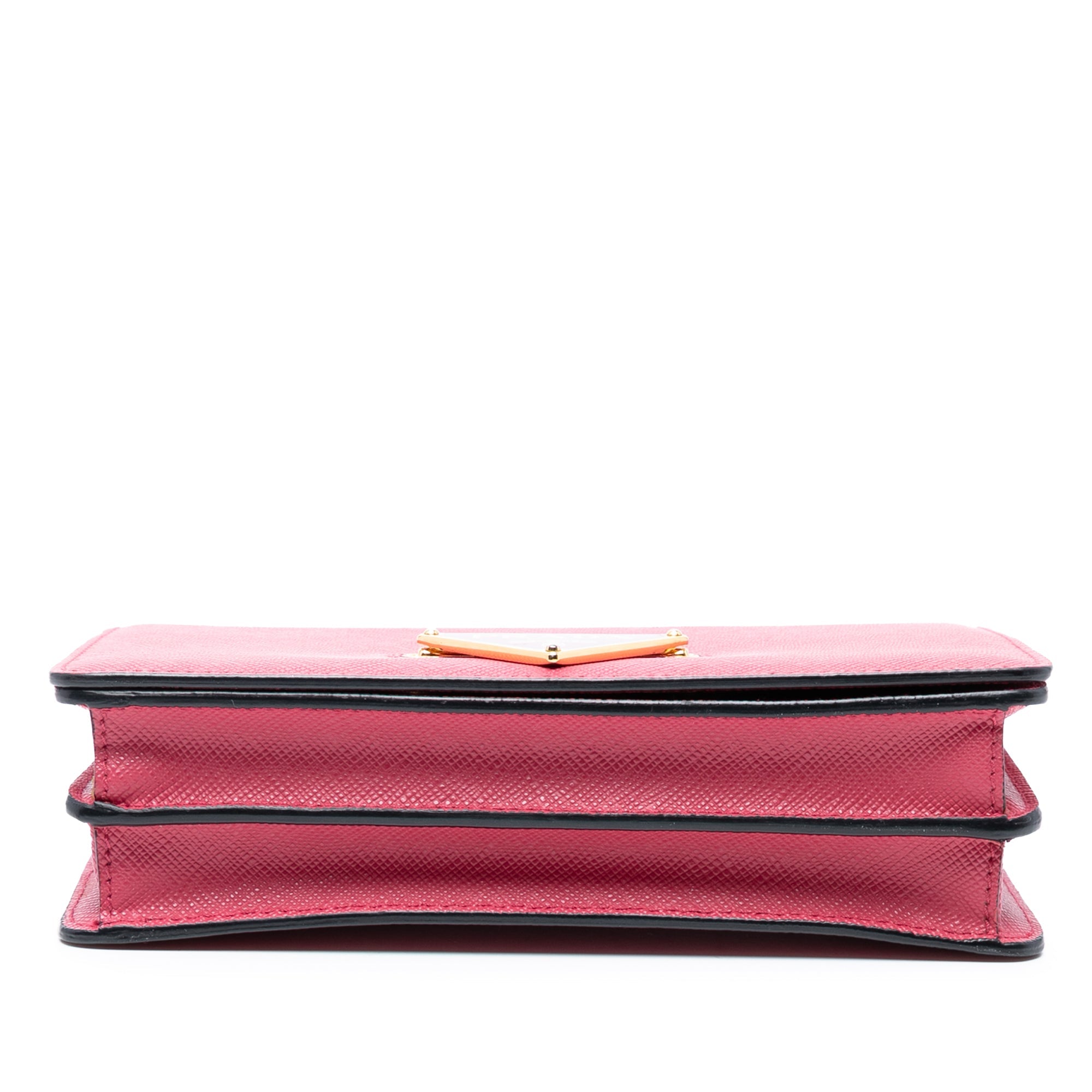 Flip Lock Wallet on Chain Clutch Saffiano Leather Small