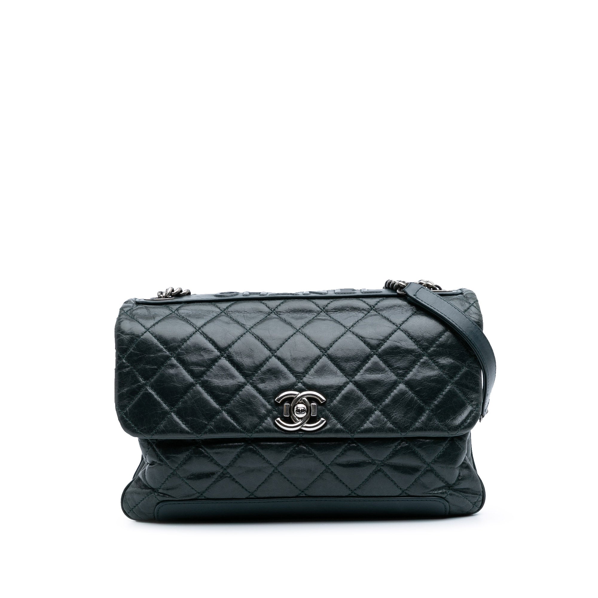 Aged Chain Compartment Messenger Bag Quilted Glazed Calfskin Medium