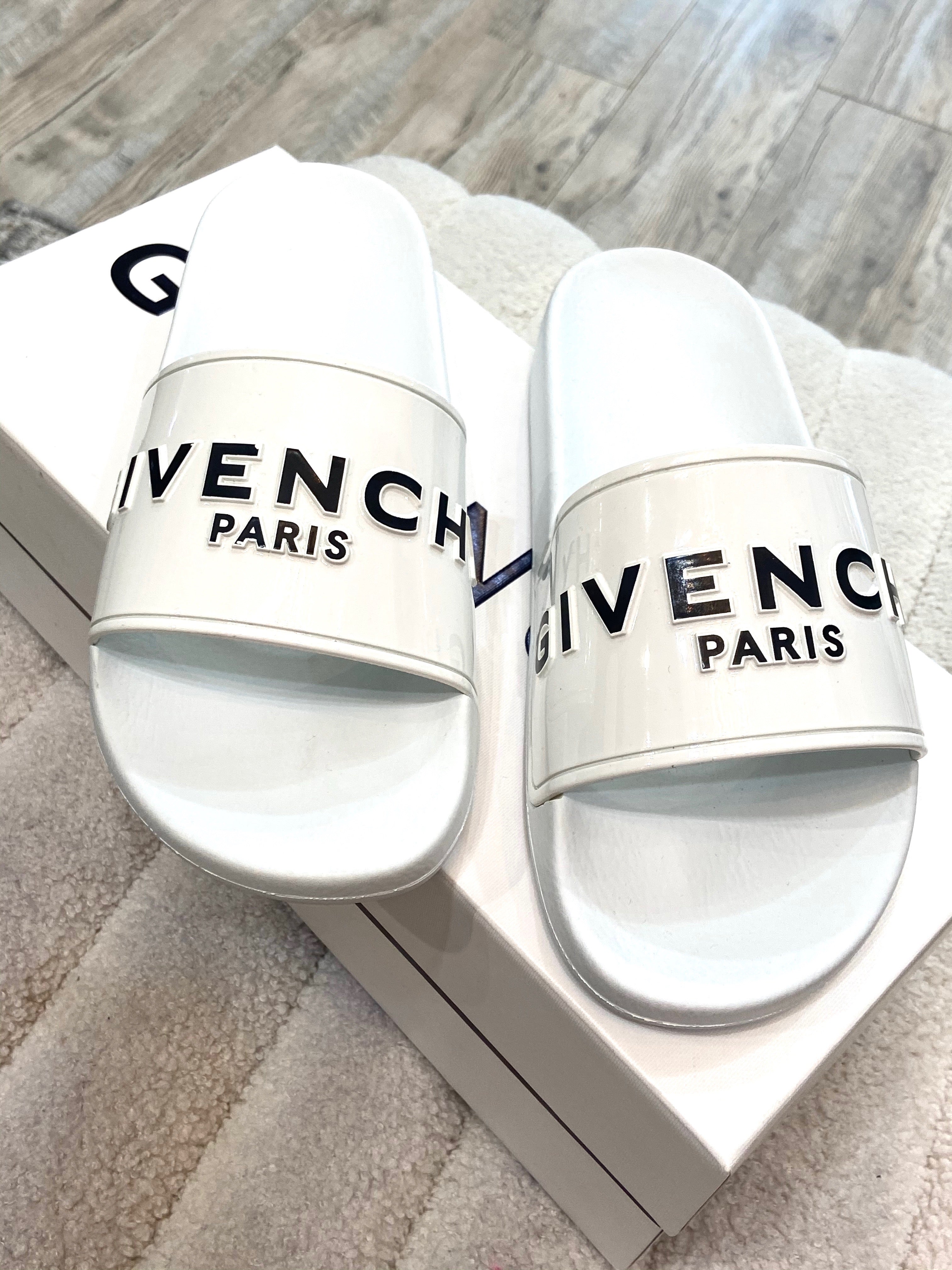 GIVENCHY PARIS FLAT SLIDE SANDALS