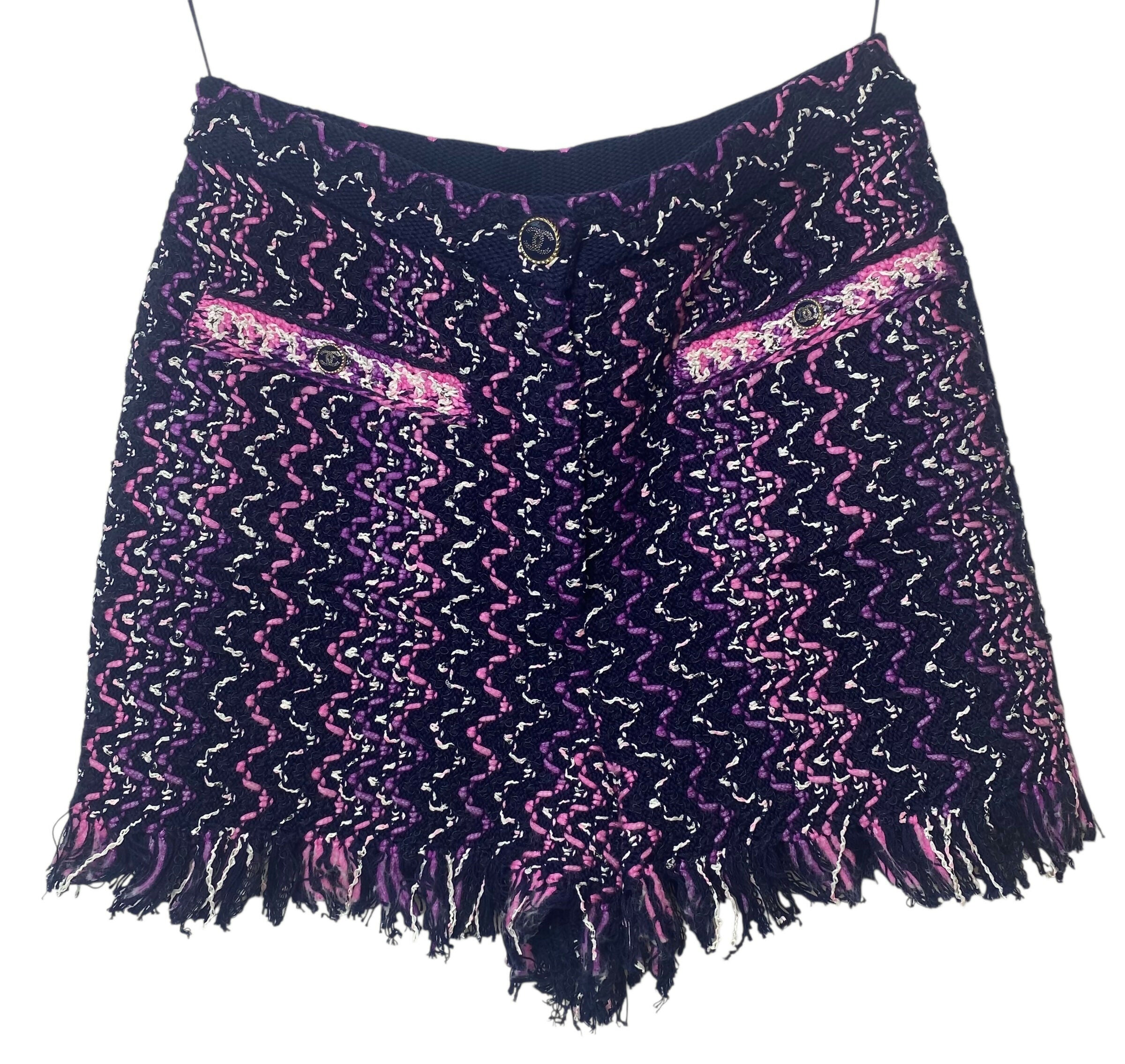 Chanel 21P Multicolor Tweed Fringe Shorts FR 38
