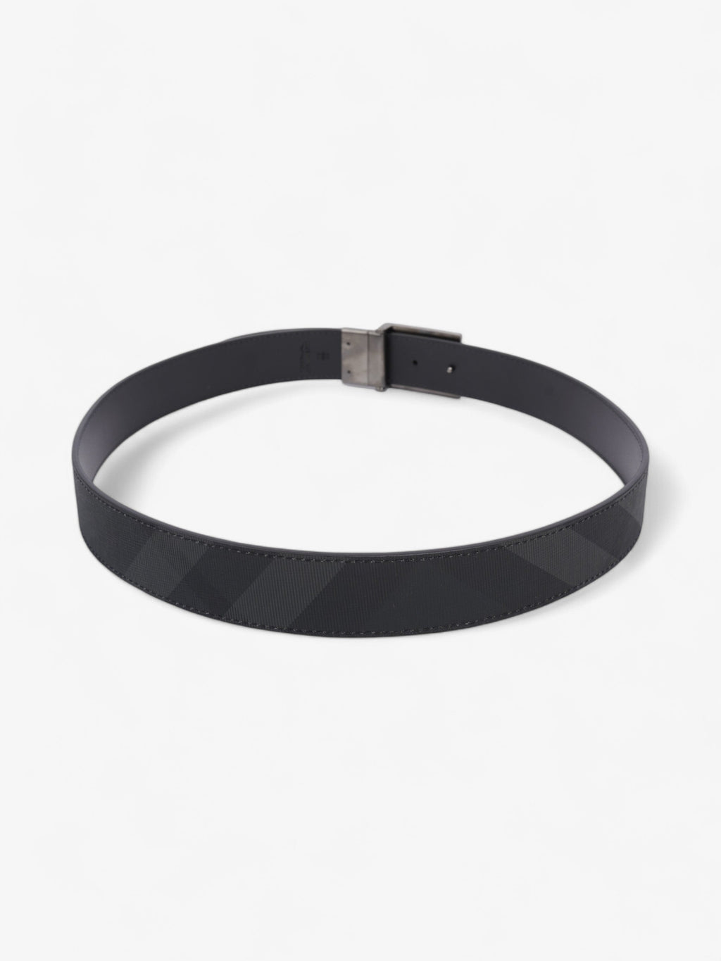 Burberry Reversible Plaque Buckle Check Belt Charcoal / Graphite / Silver Coated Canvas 90cm / 36"