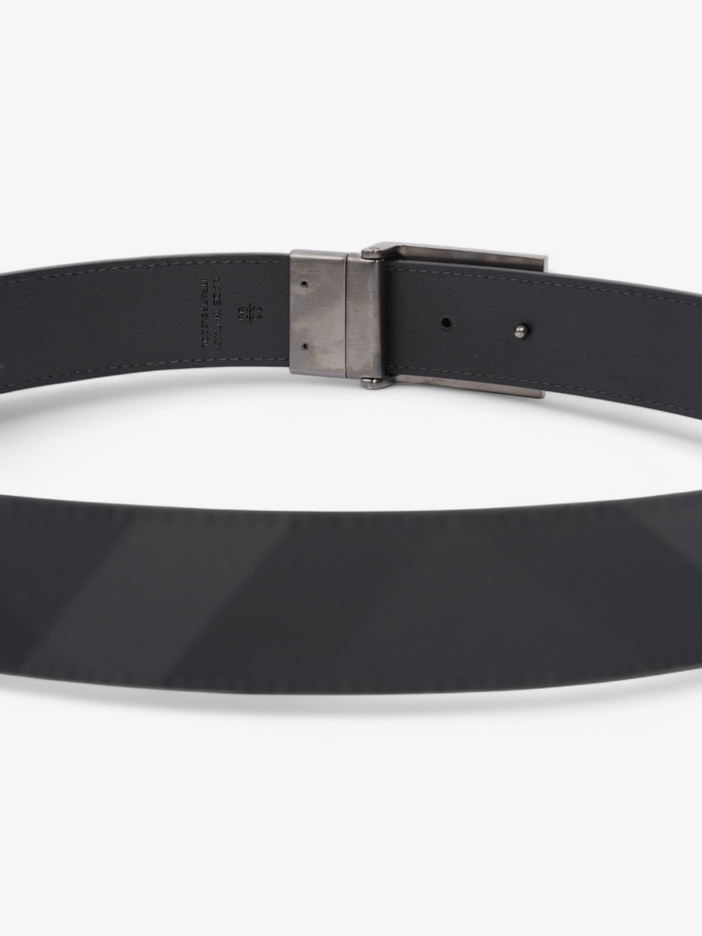 Burberry Reversible Plaque Buckle Check Belt Charcoal / Graphite / Silver Coated Canvas 90cm / 36"