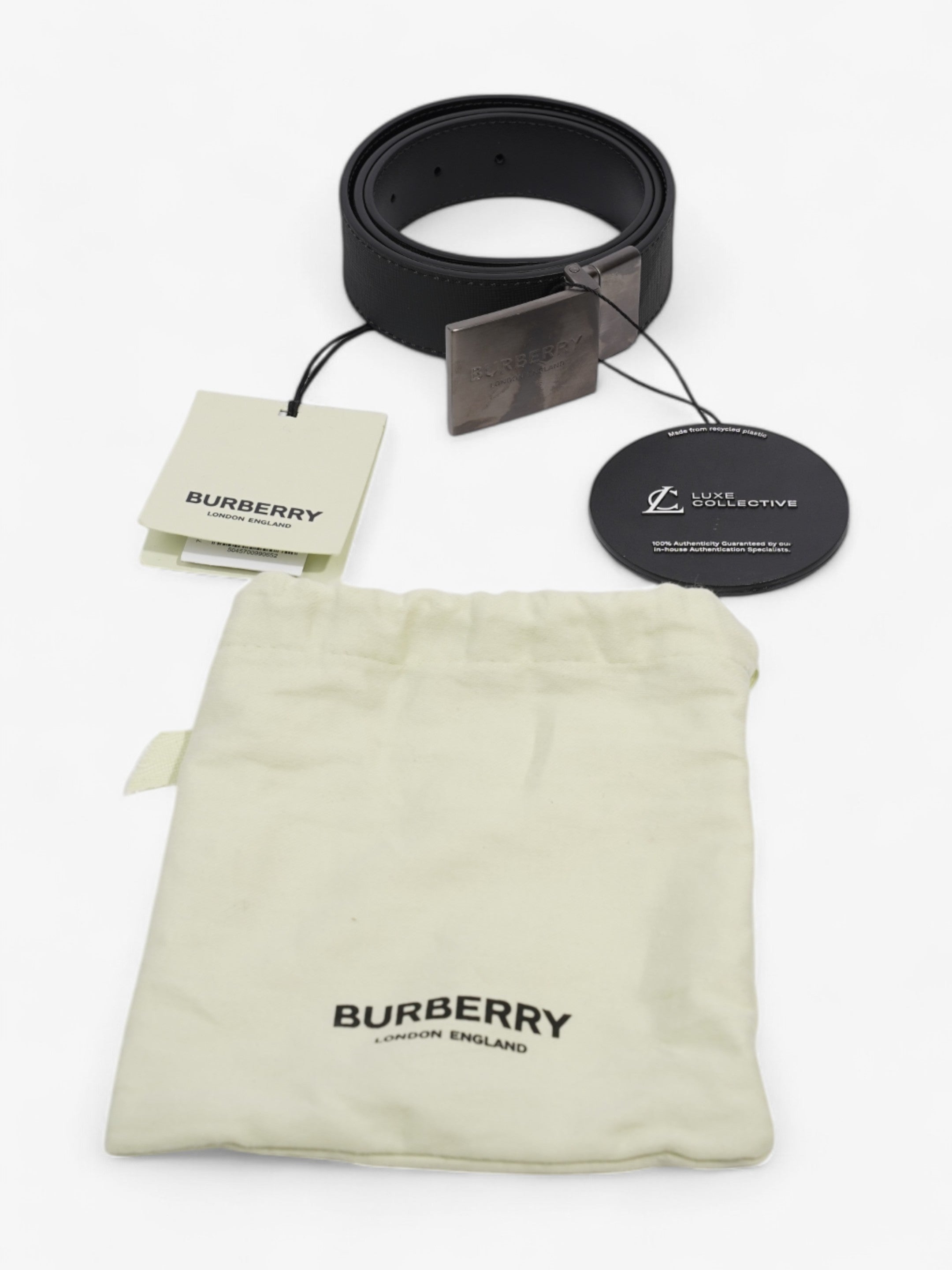 Burberry Reversible Plaque Buckle Check Belt Charcoal / Graphite / Silver Coated Canvas 90cm / 36"