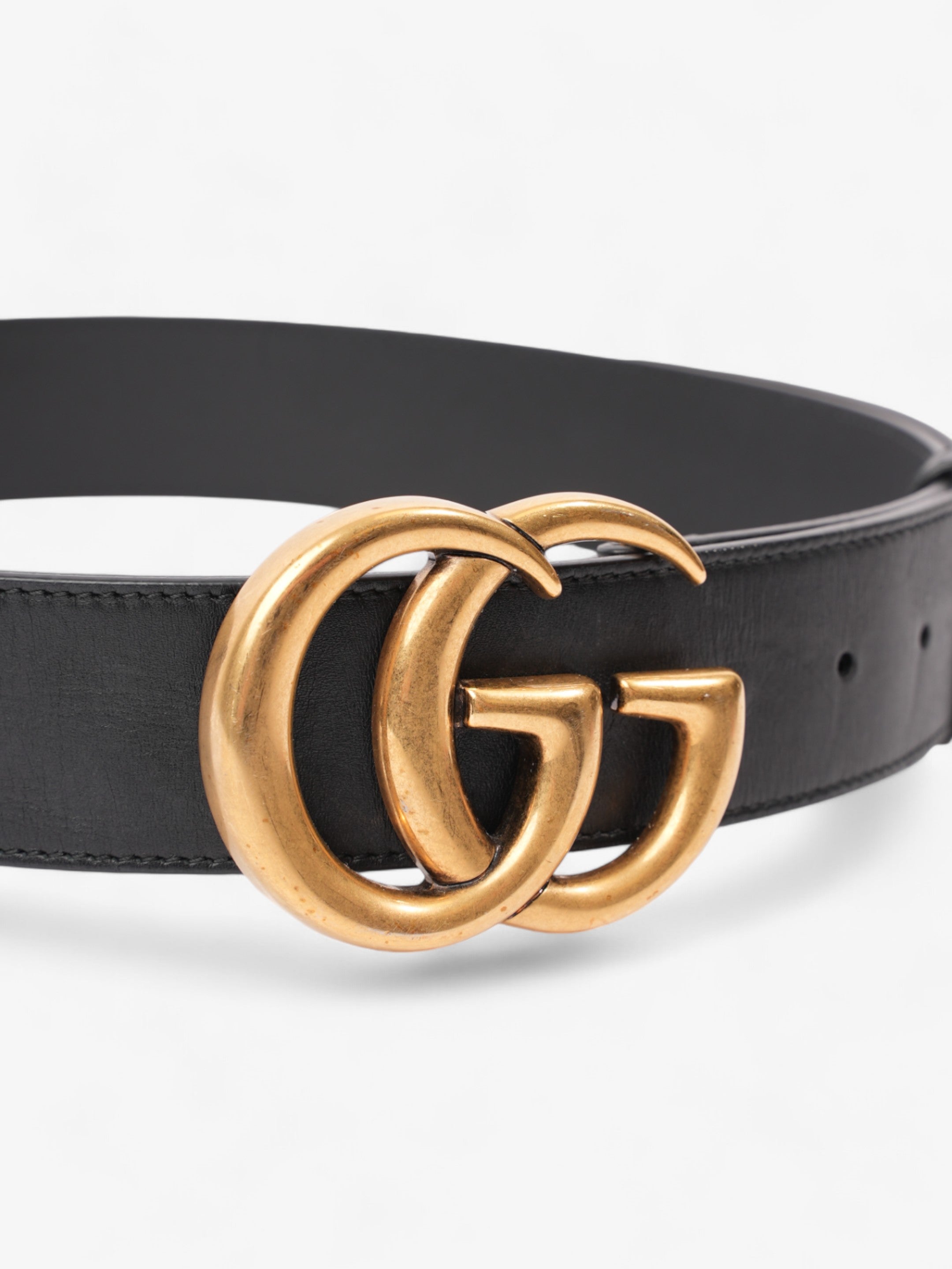 Gucci GG Marmont 2015 Re-Edition Wide Belt Black / Gold Leather 80cm / 32"