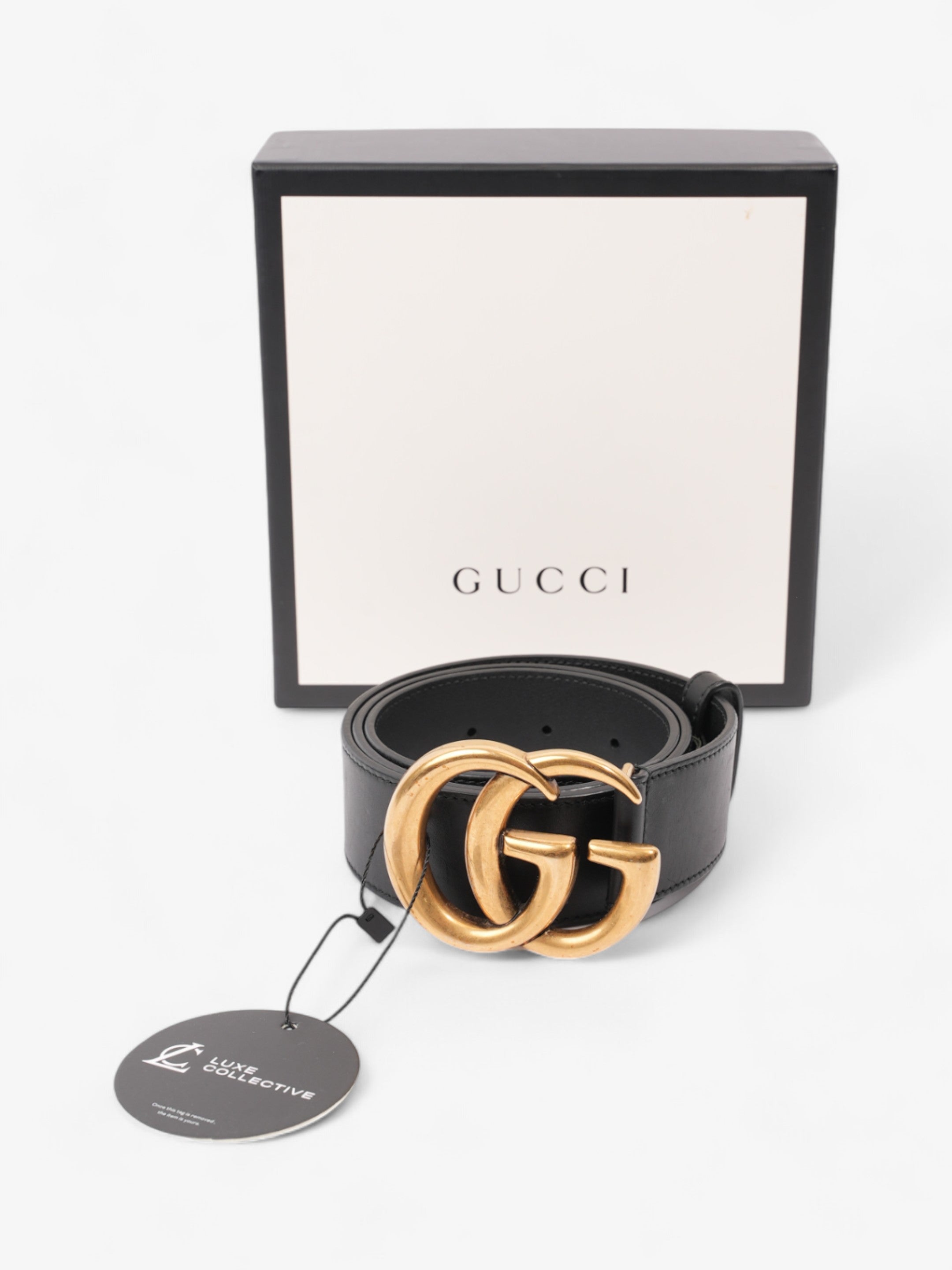 Gucci GG Marmont 2015 Re-Edition Wide Belt Black / Gold Leather 80cm / 32"