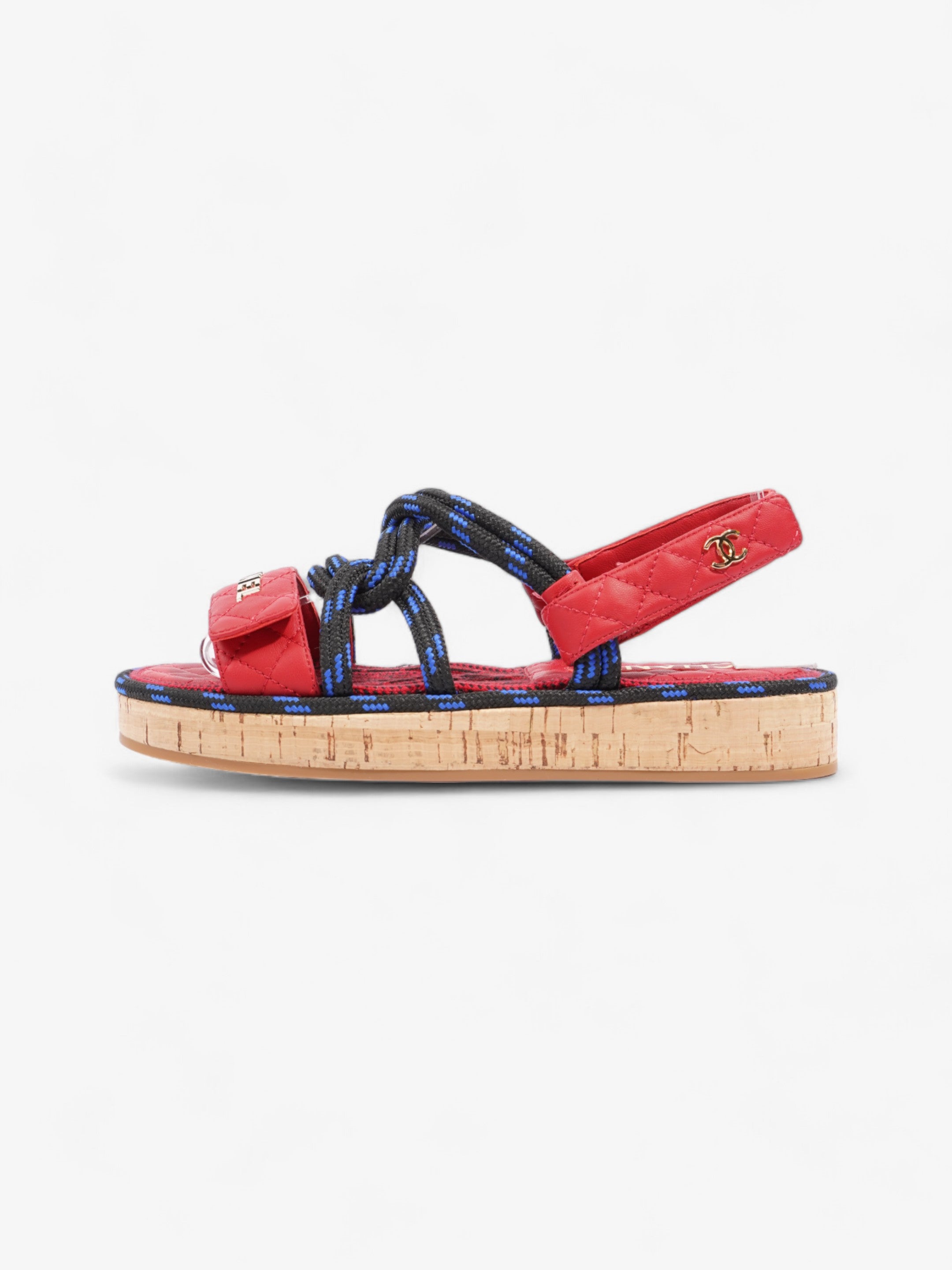 Chanel Dad Cord Sandals Red / Blue / Black Calfskin Leather EU 38 UK 5
