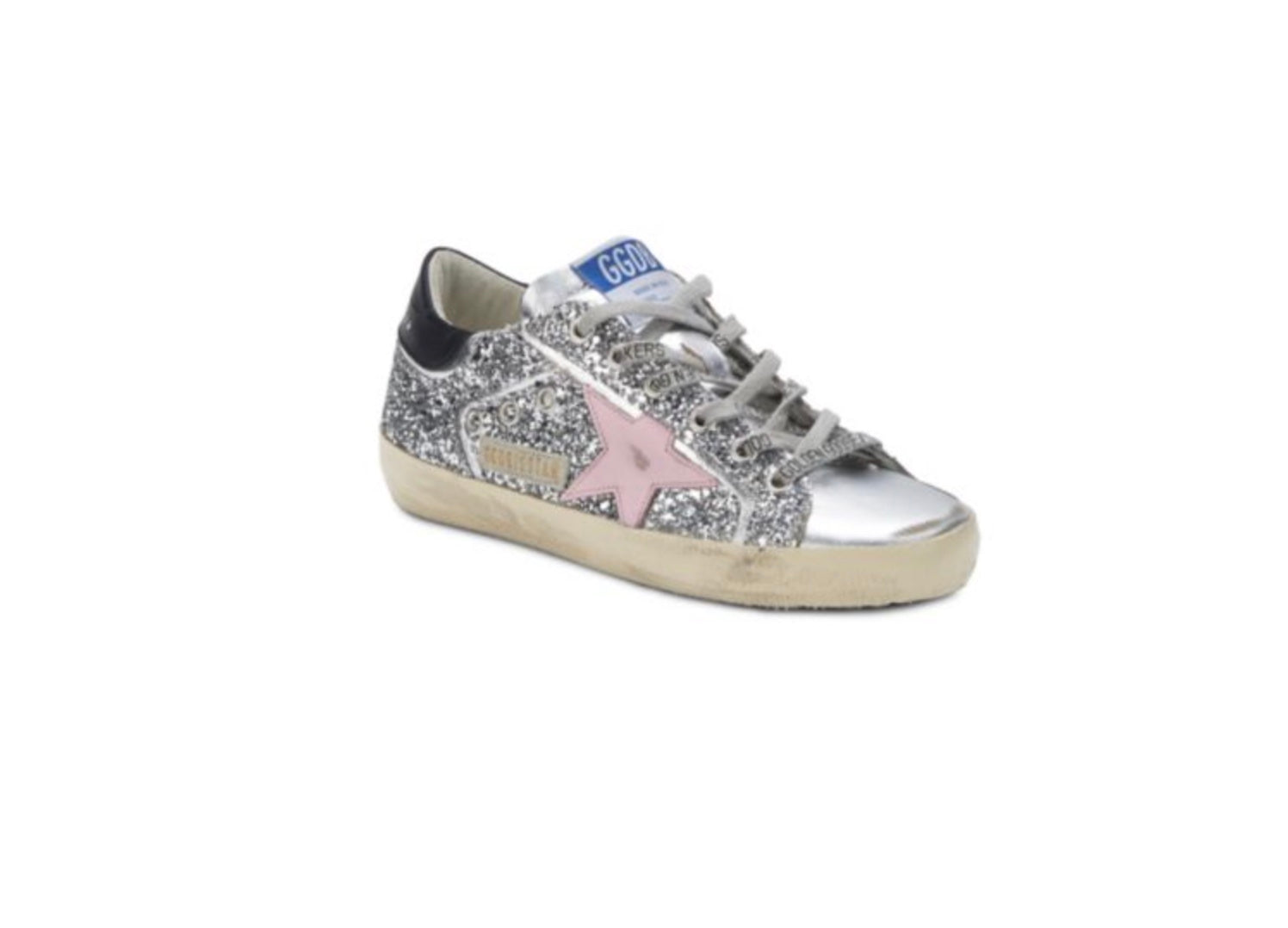 GOLDEN GOOSE SUPER STAR GLITTER DISTRESSED LEATHER SNEAKERS