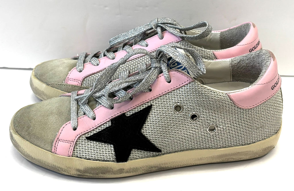 GOLDEN GOOSE SUPERSTAR MESH AND CALFSKIN LEATHER SNEAKERS