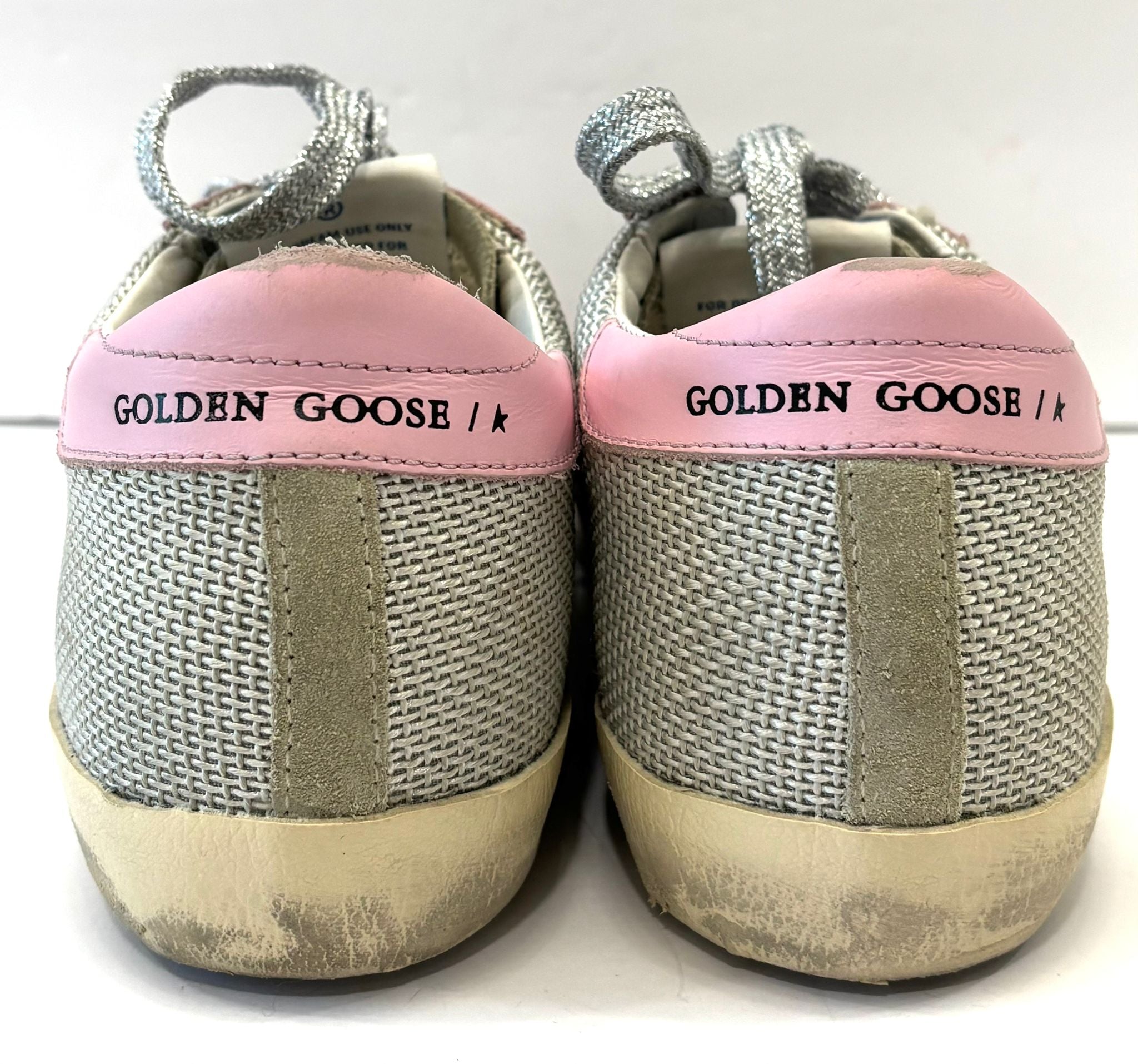 GOLDEN GOOSE SUPERSTAR MESH AND CALFSKIN LEATHER SNEAKERS