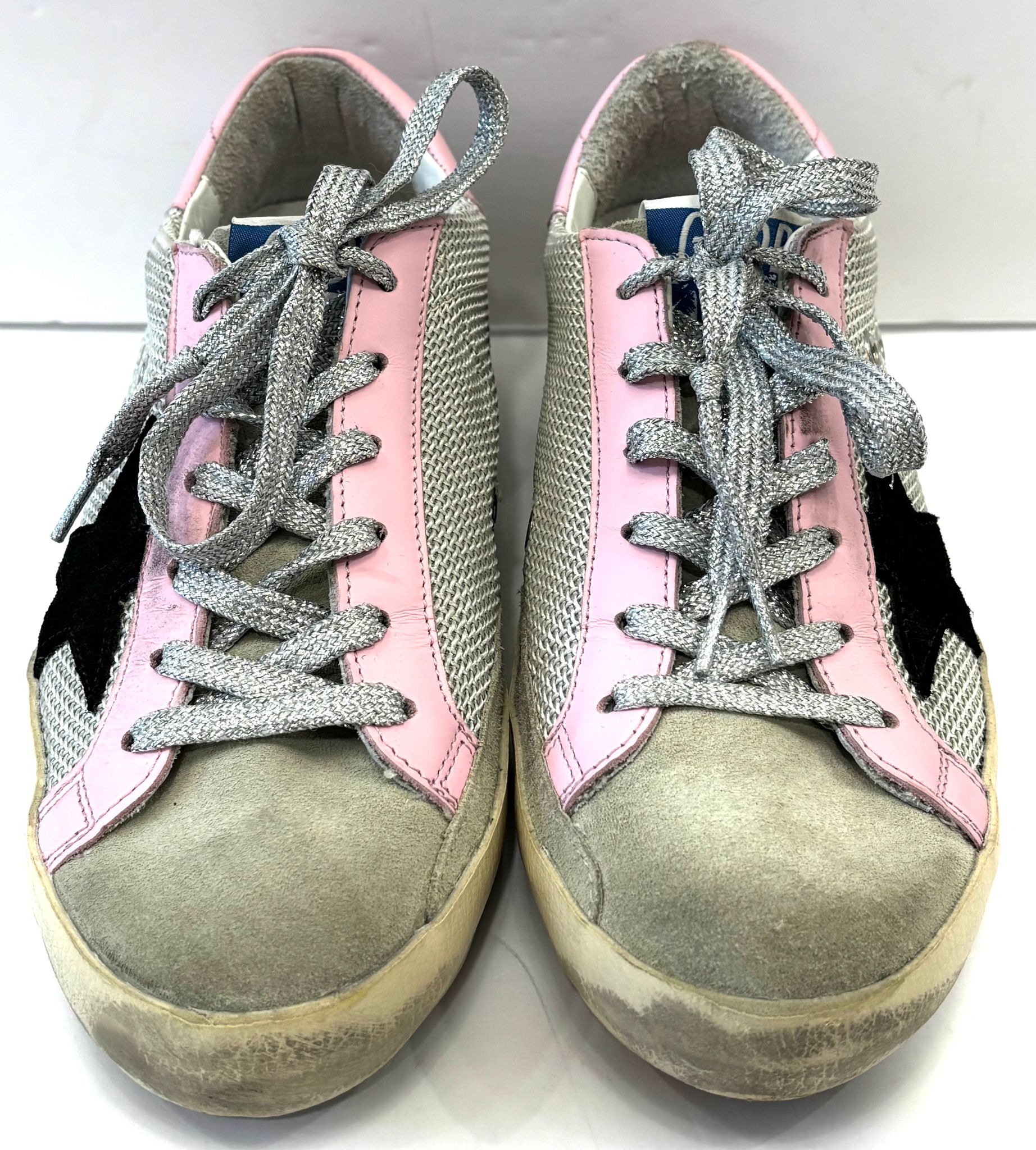 GOLDEN GOOSE SUPERSTAR MESH AND CALFSKIN LEATHER SNEAKERS