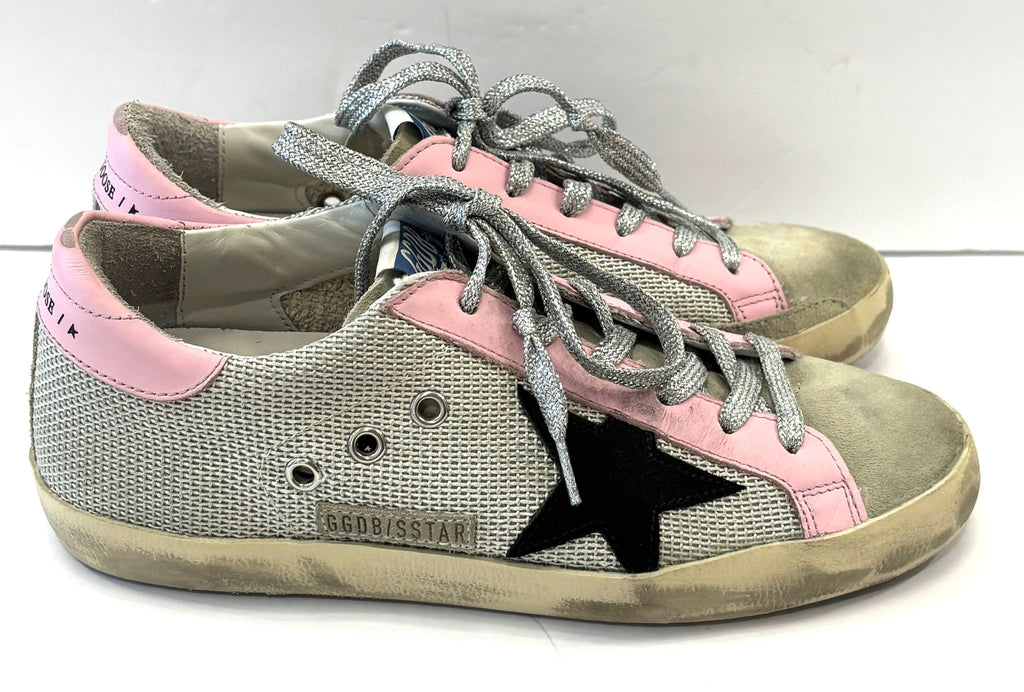 GOLDEN GOOSE SUPERSTAR MESH AND CALFSKIN LEATHER SNEAKERS
