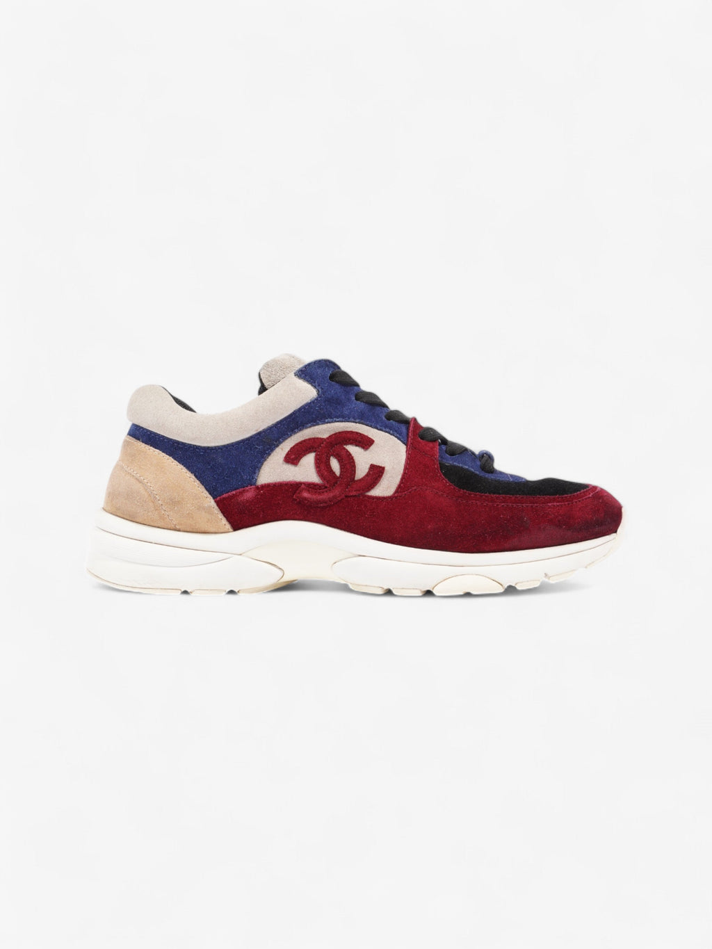 Chanel CC Logo Sneakers Maroon  / Black / Beige Suede EU 41 UK 8.5