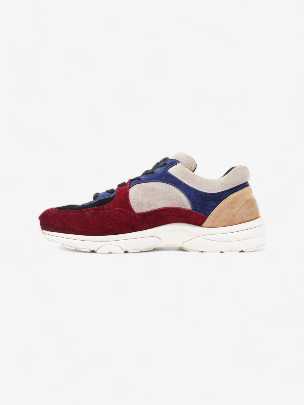 Chanel CC Logo Sneakers Maroon  / Black / Beige Suede EU 41 UK 8.5