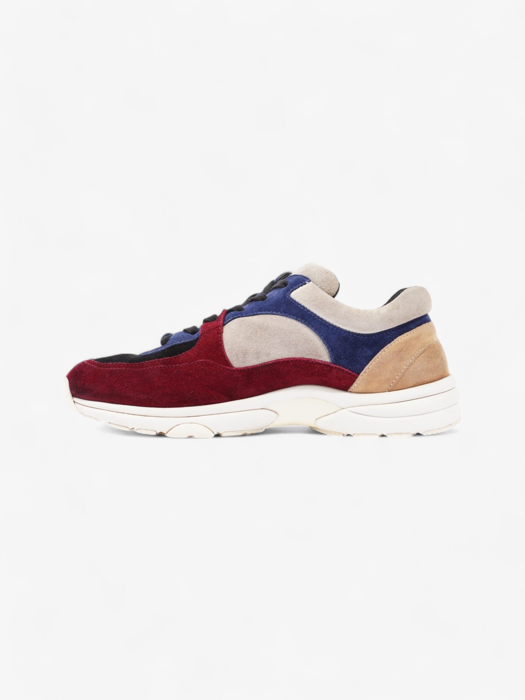 Chanel CC Logo Sneakers Maroon  / Black / Beige Suede EU 41 UK 8.5