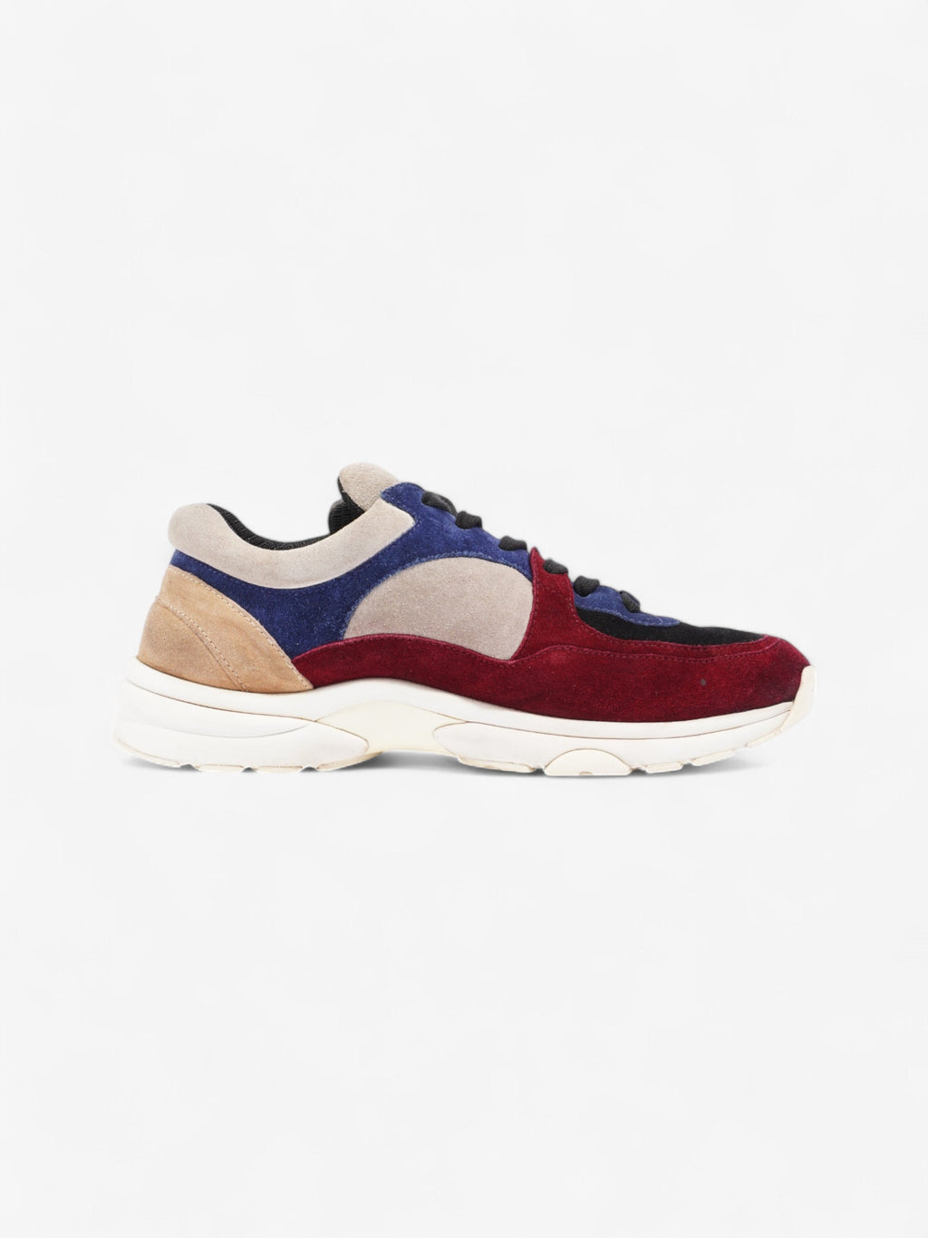 Chanel CC Logo Sneakers Maroon  / Black / Beige Suede EU 41 UK 8.5