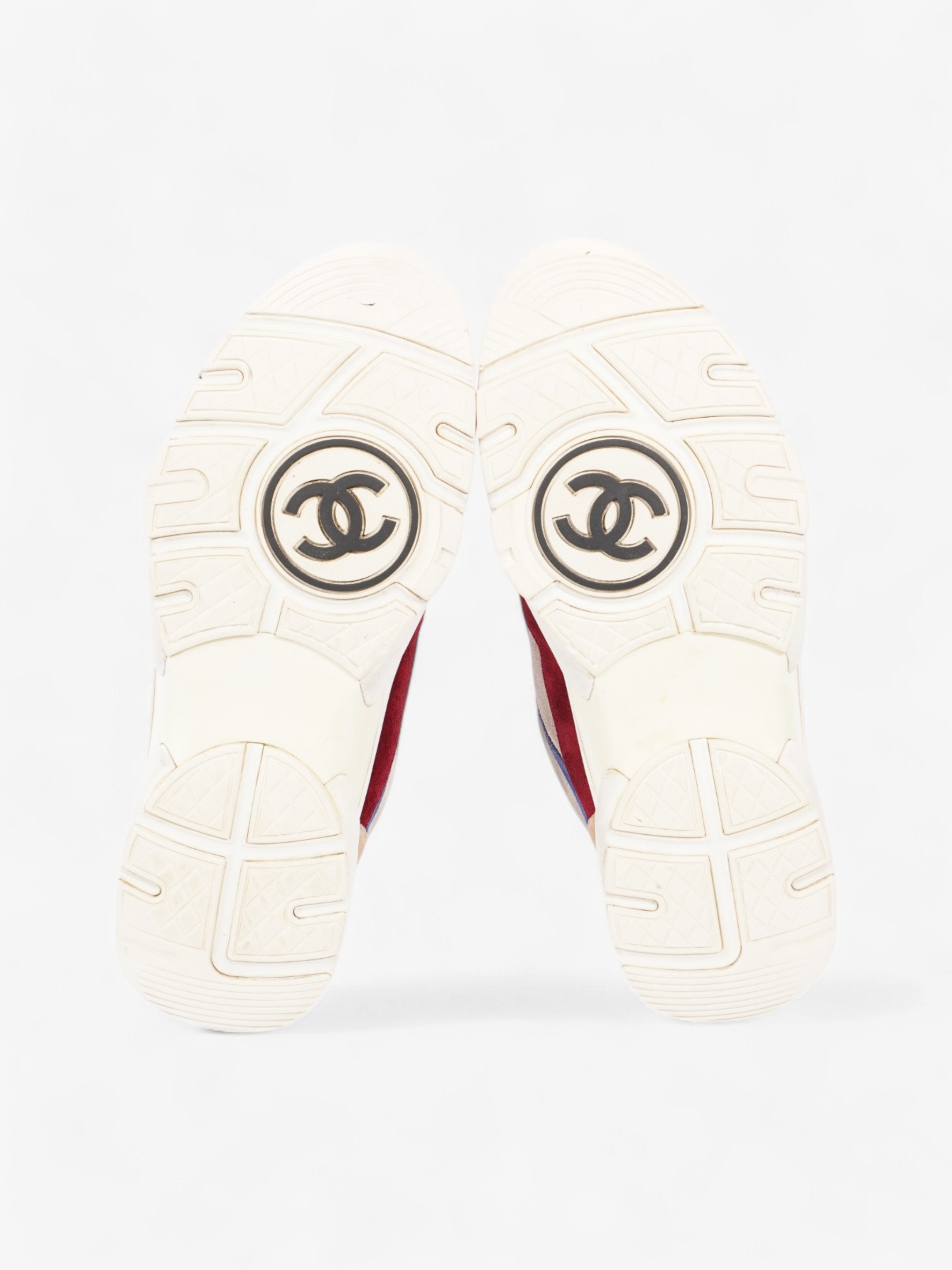 Chanel CC Logo Sneakers Maroon  / Black / Beige Suede EU 41 UK 8.5