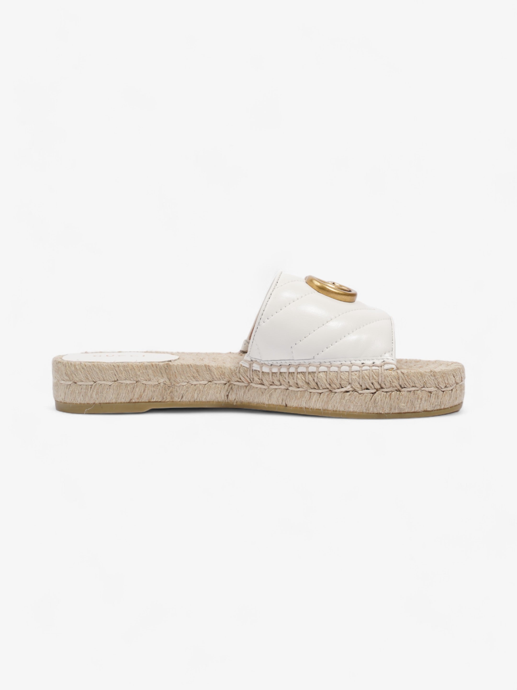 Gucci GG Marmont Espadrille Sandals White / Gold Leather EU 35.5 UK 2.5