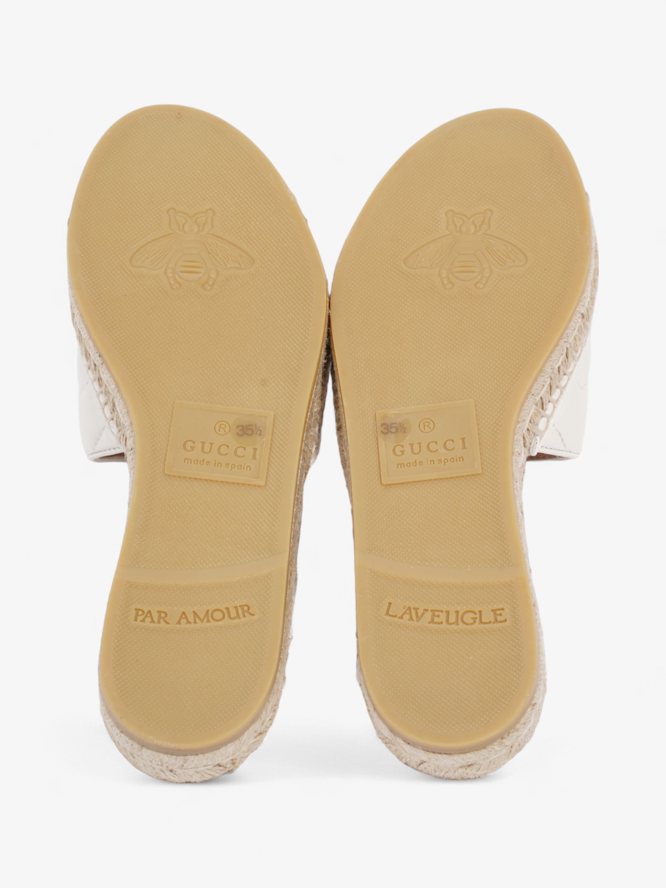 Gucci GG Marmont Espadrille Sandals White / Gold Leather EU 35.5 UK 2.5
