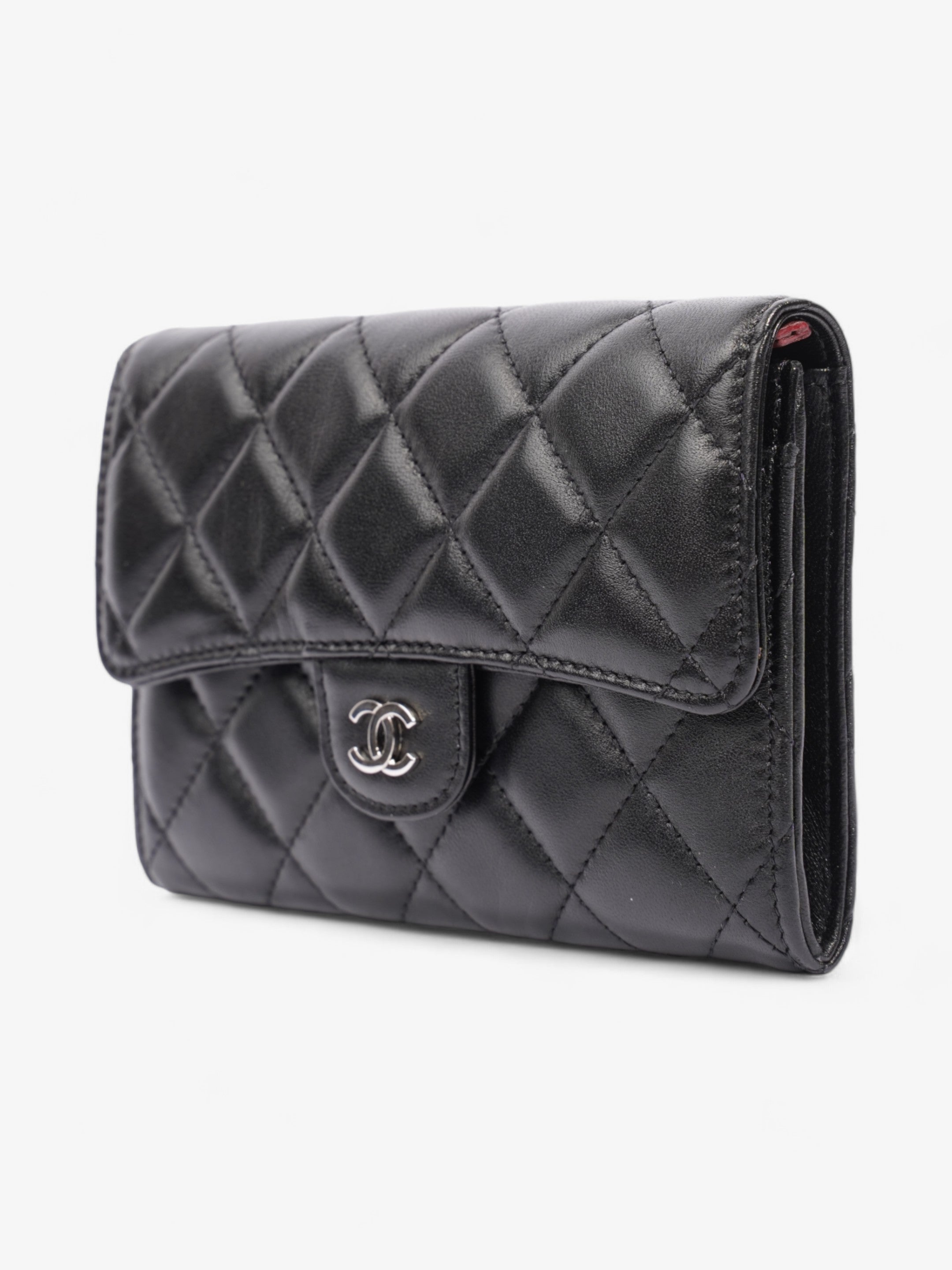 Chanel Classic Flap Wallet Black / Silver Lambskin Leather