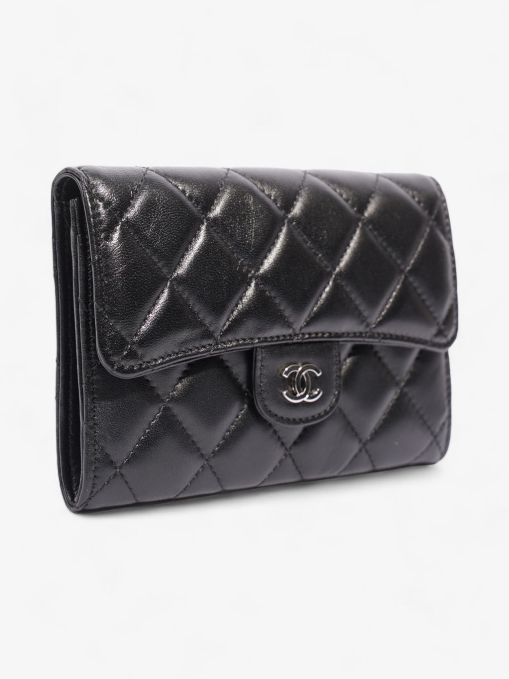 Chanel Classic Flap Wallet Black / Silver Lambskin Leather